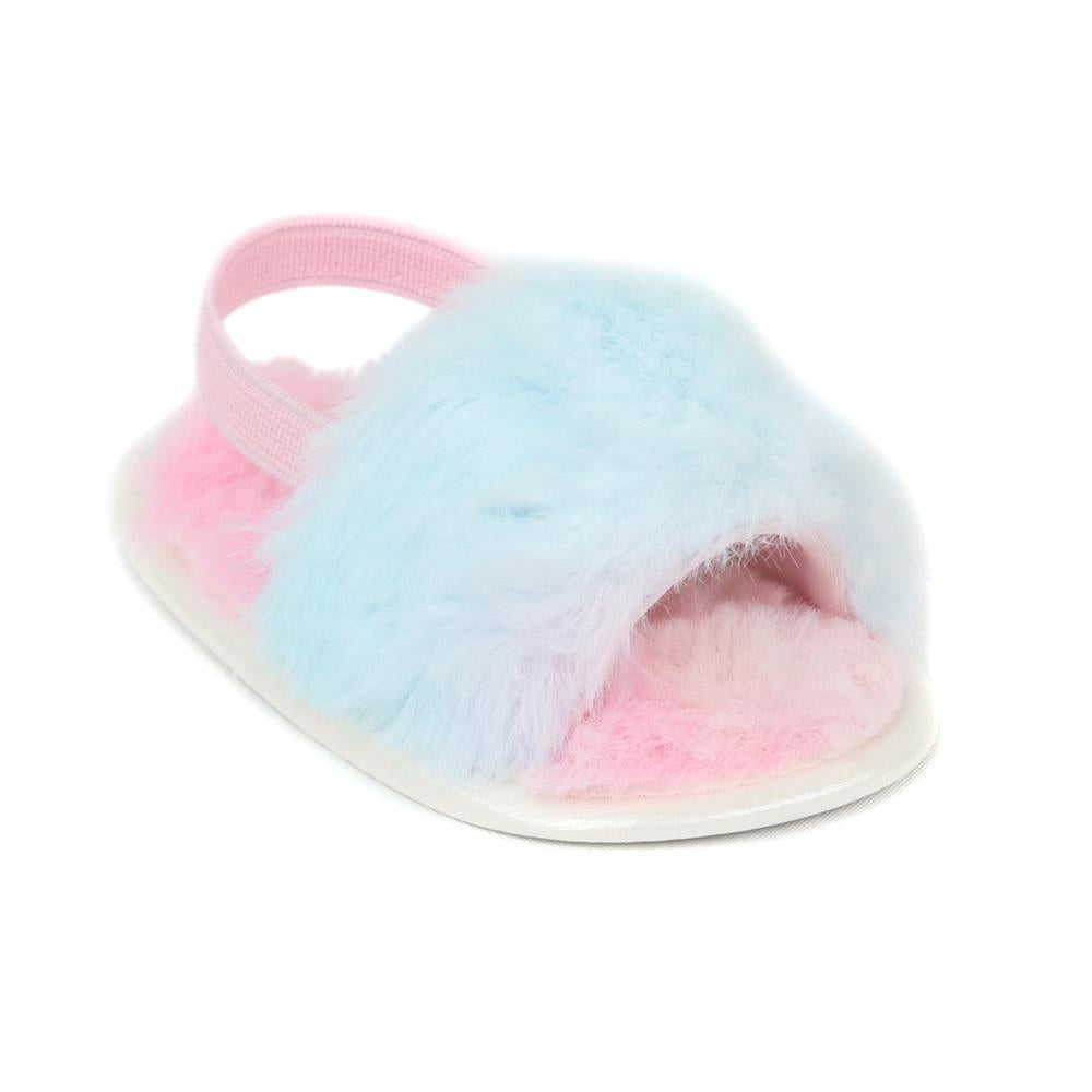 Stepping Stones Girls 0-9 Months Rainbow Fur Strap Slide Sandal