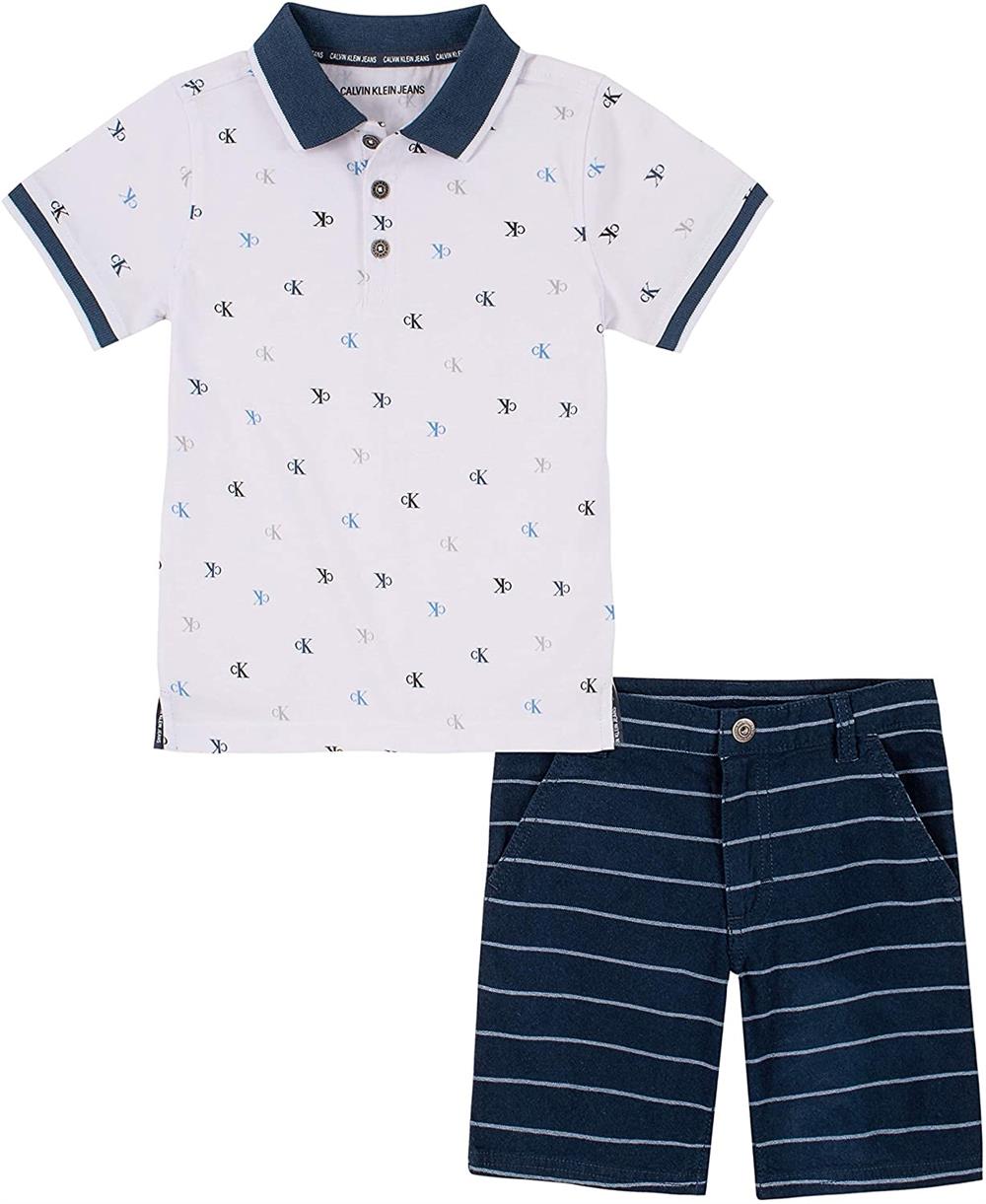 Calvin Klein Boys 2T-4T Schiffli Polo Short Set