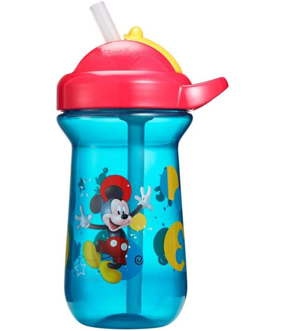 The First Years Disney Mickey Mouse Straw Sippy Cup with Flip Top Lid for Toddlers, 10 Ounce (Royal