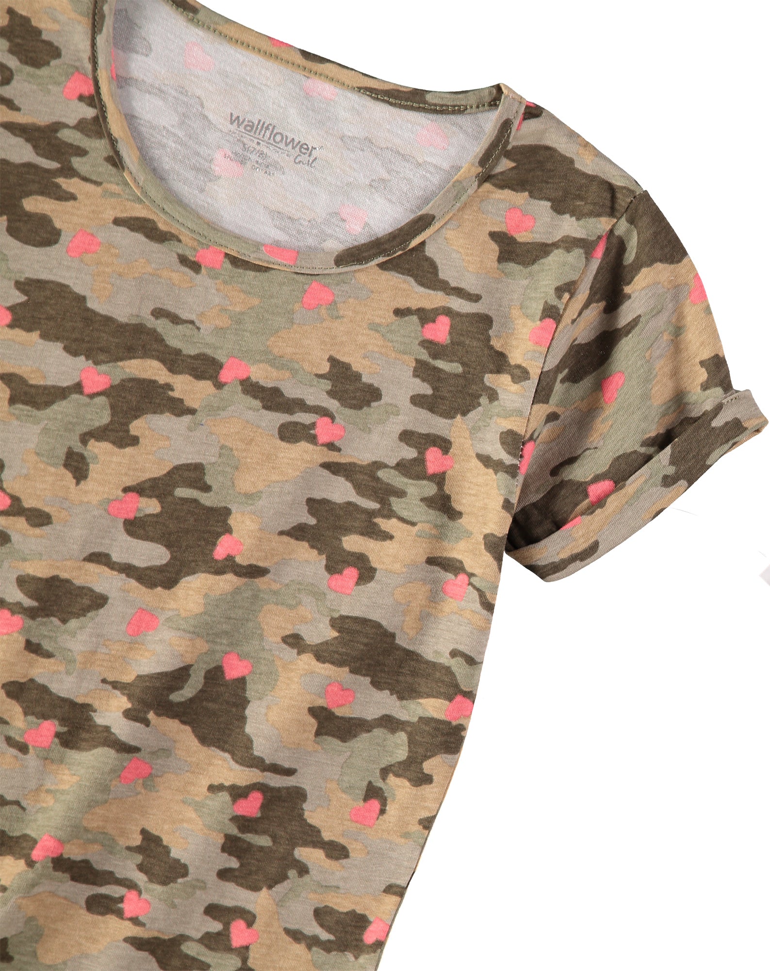 WallFlower Girls 7-16 Short Sleeve Camo Heart T-Shirt