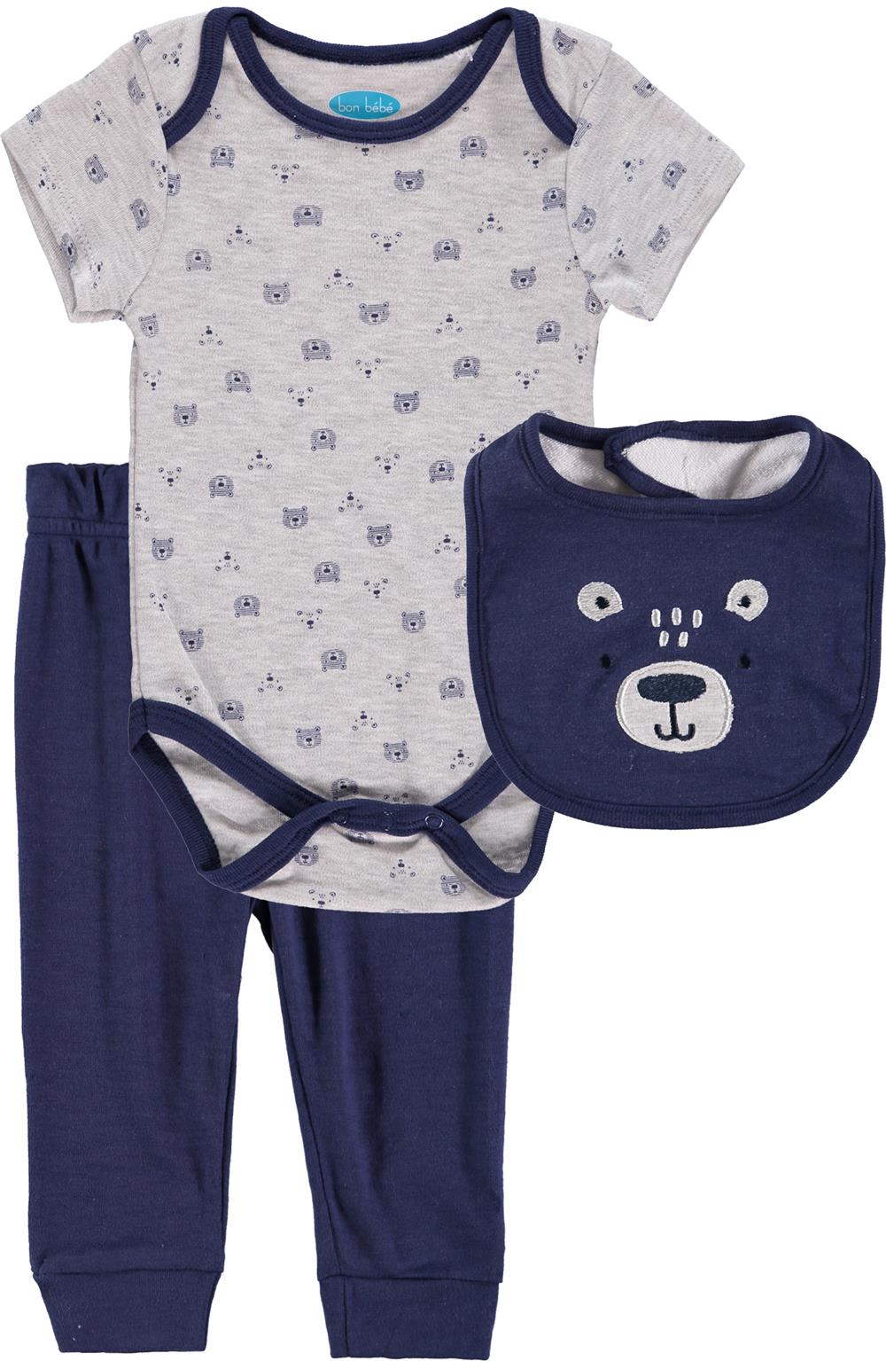 Bon Bebe Boys 0-9 Months Bear Bodysuit Pant Set with Bib