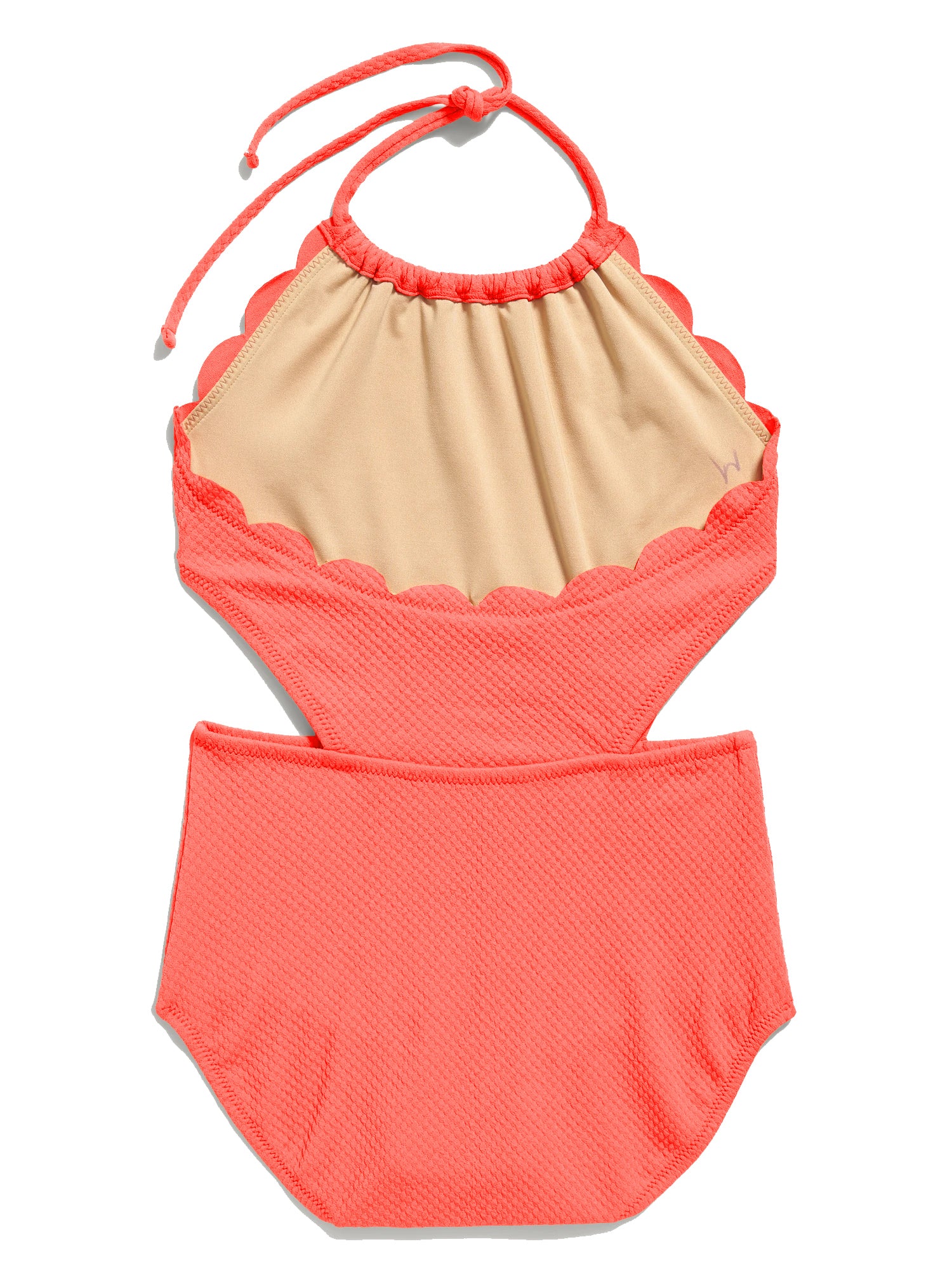 Bathing Suit Girls Textured Scallop-Edged Cutout One Piece Swimsuit