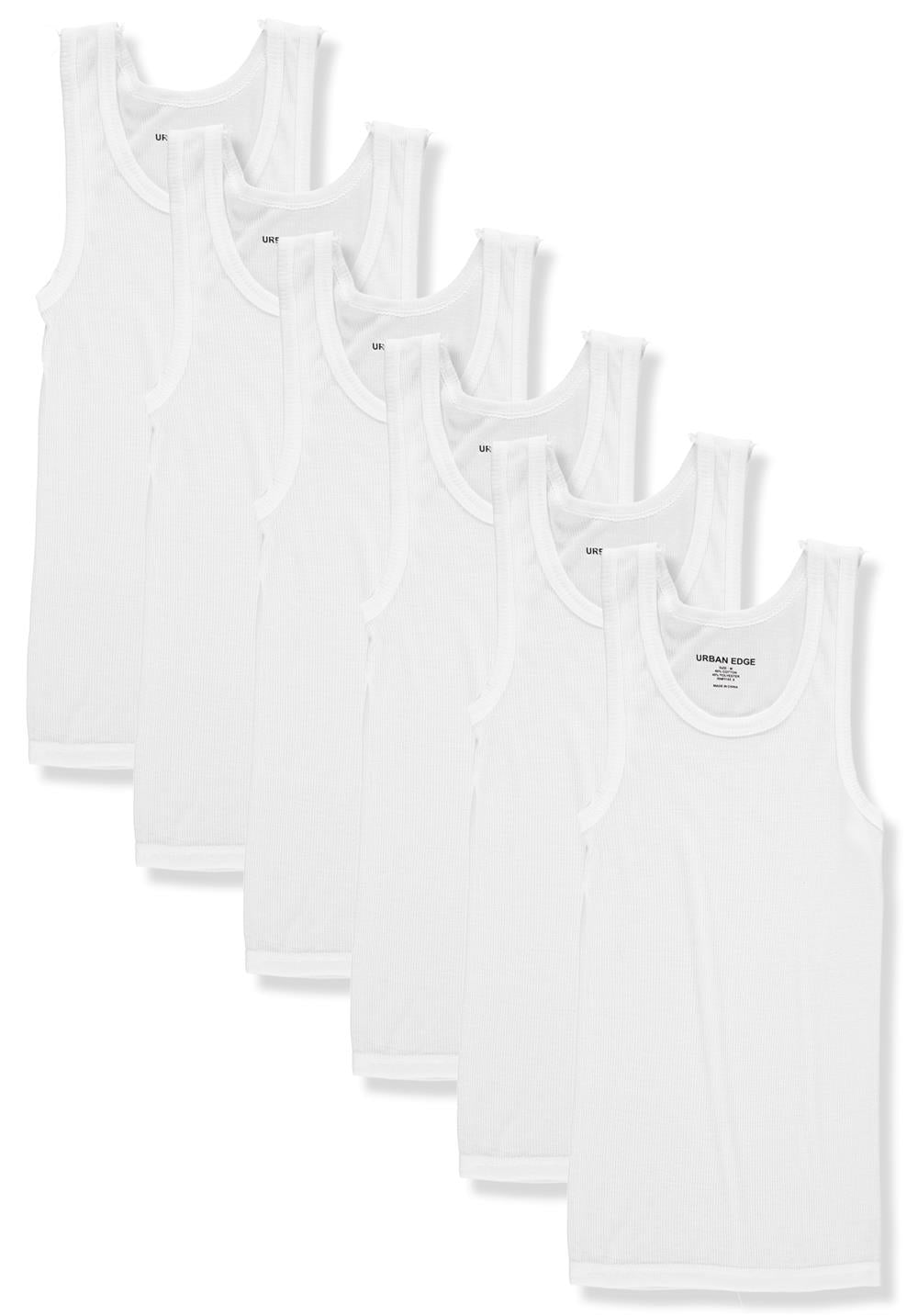 Urban Edge Mens Ribbed Crew Neck White Tank, 6 Pack