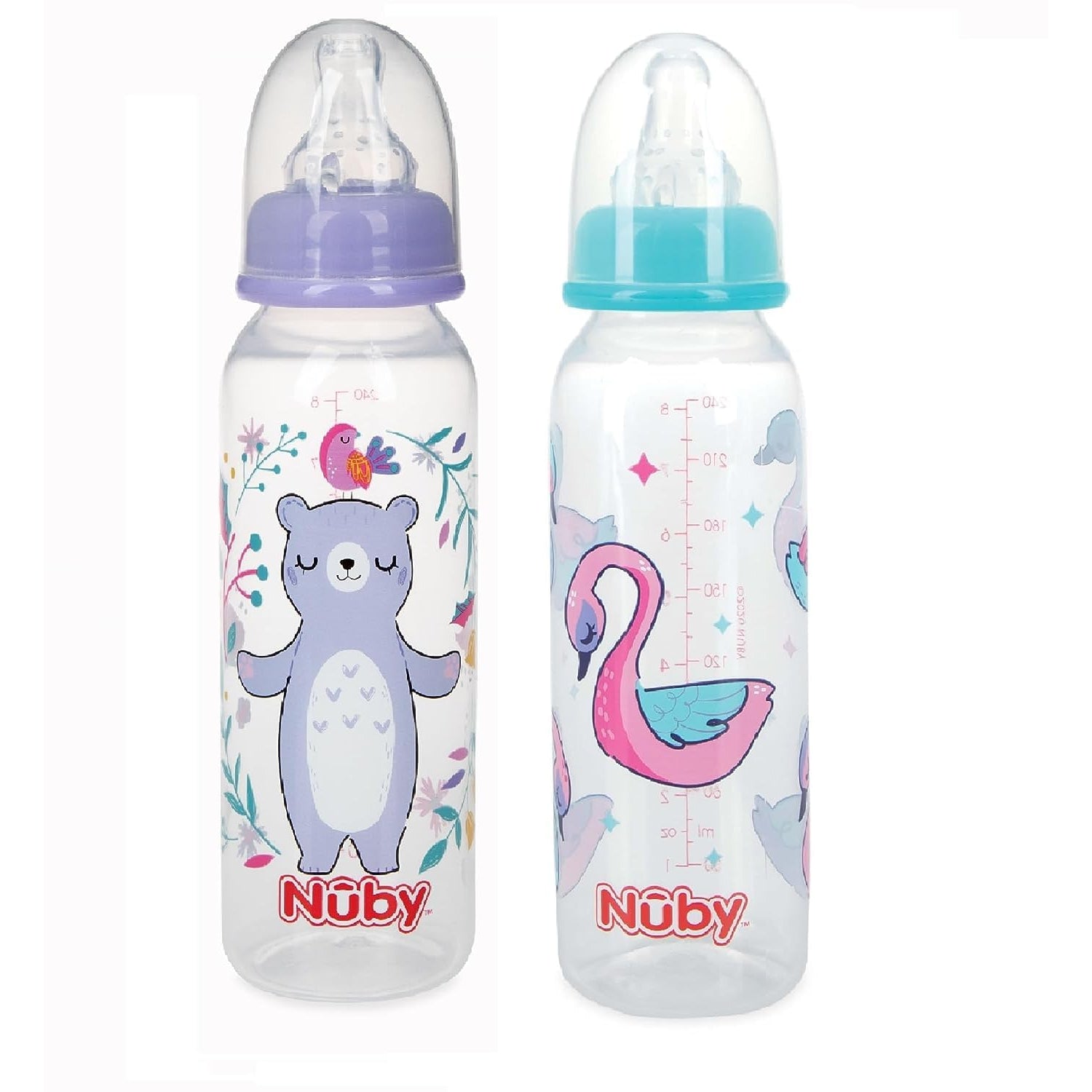 Nuby 2 Pack Printed Non Drip Standard Bottle, Colors May Vary