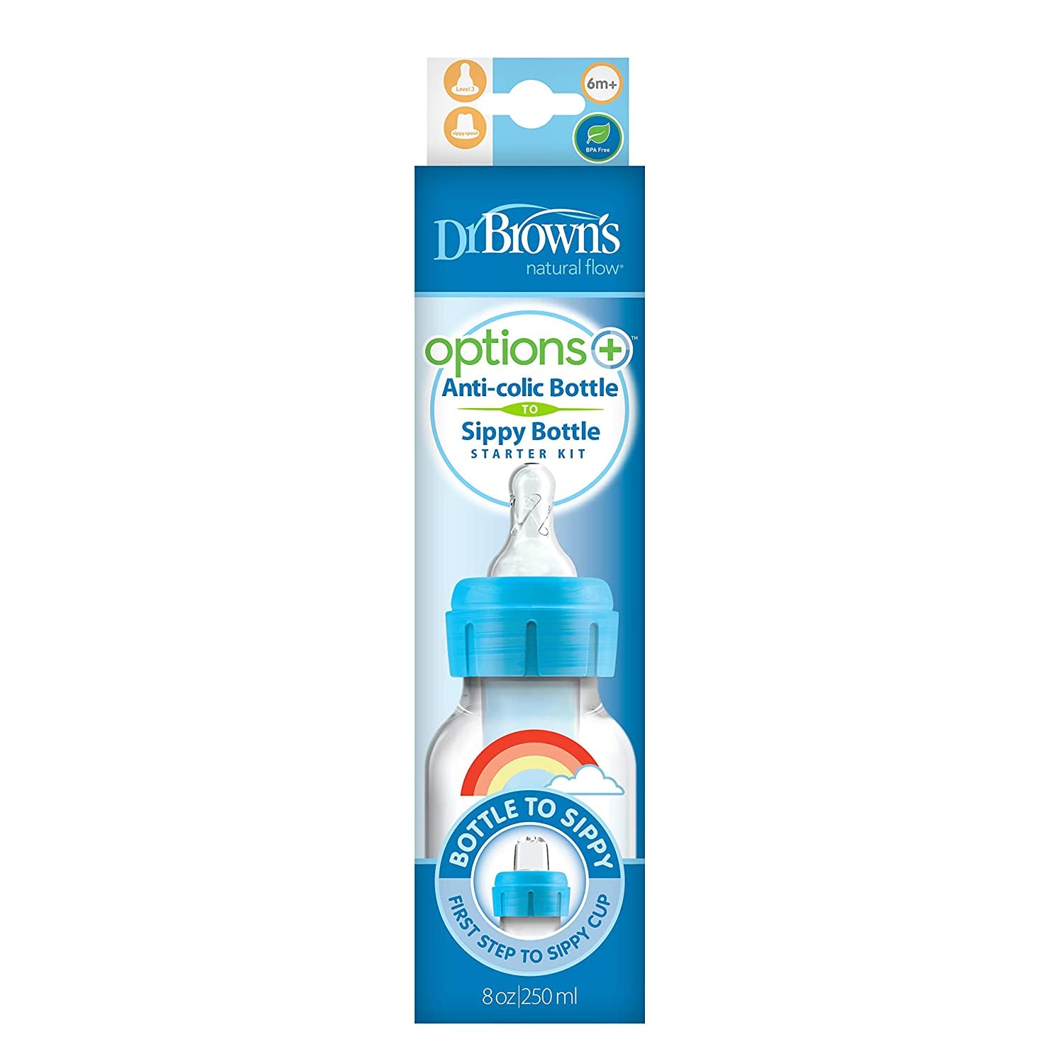 Dr. Browns Options+ Bottle to Sippy Baby Bottle Start Kit, 8 Ounce, Level 3 - 6 Months