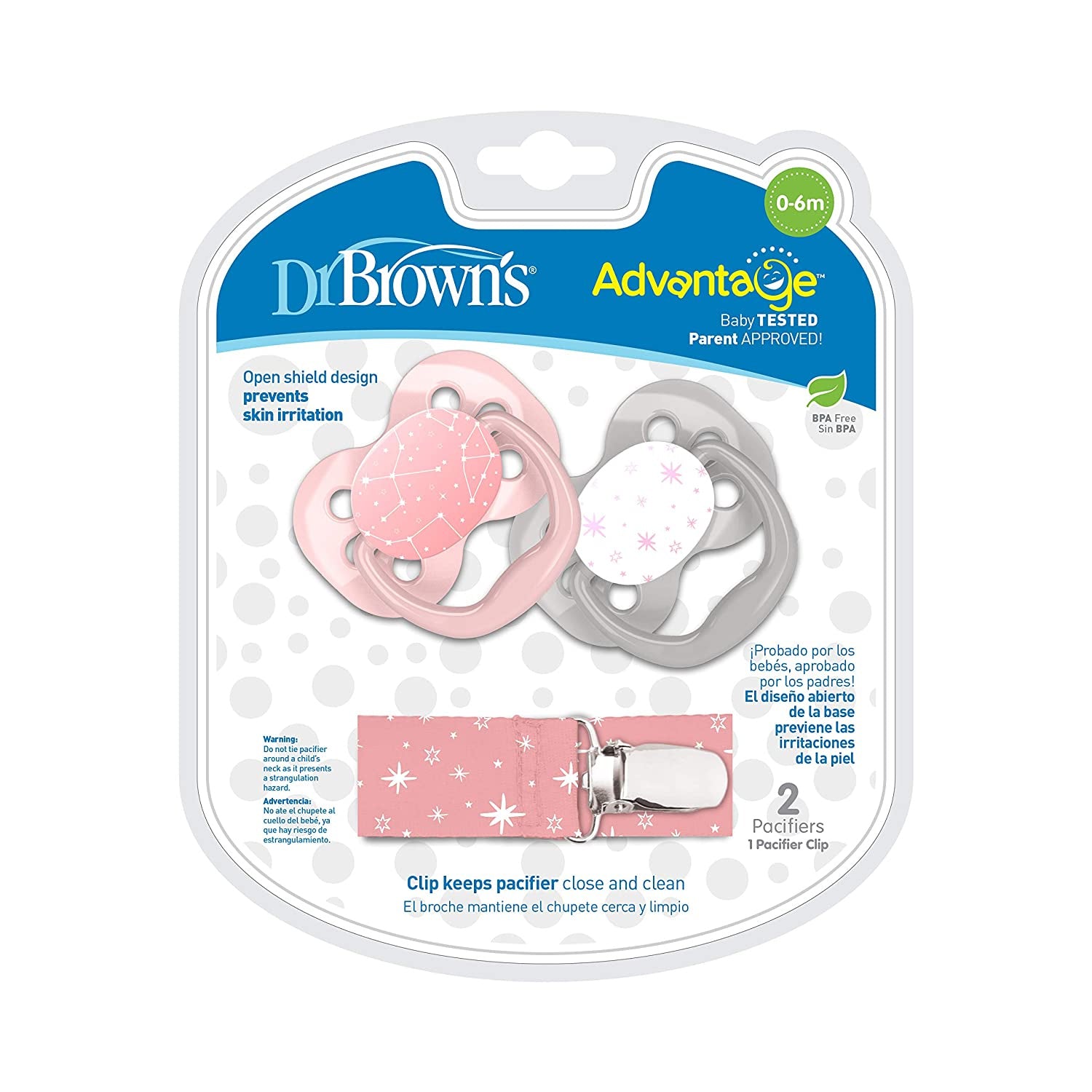 Dr. Browns Advantage Pacifier with Pacifier Clip, 0-6 Months, 2 Count