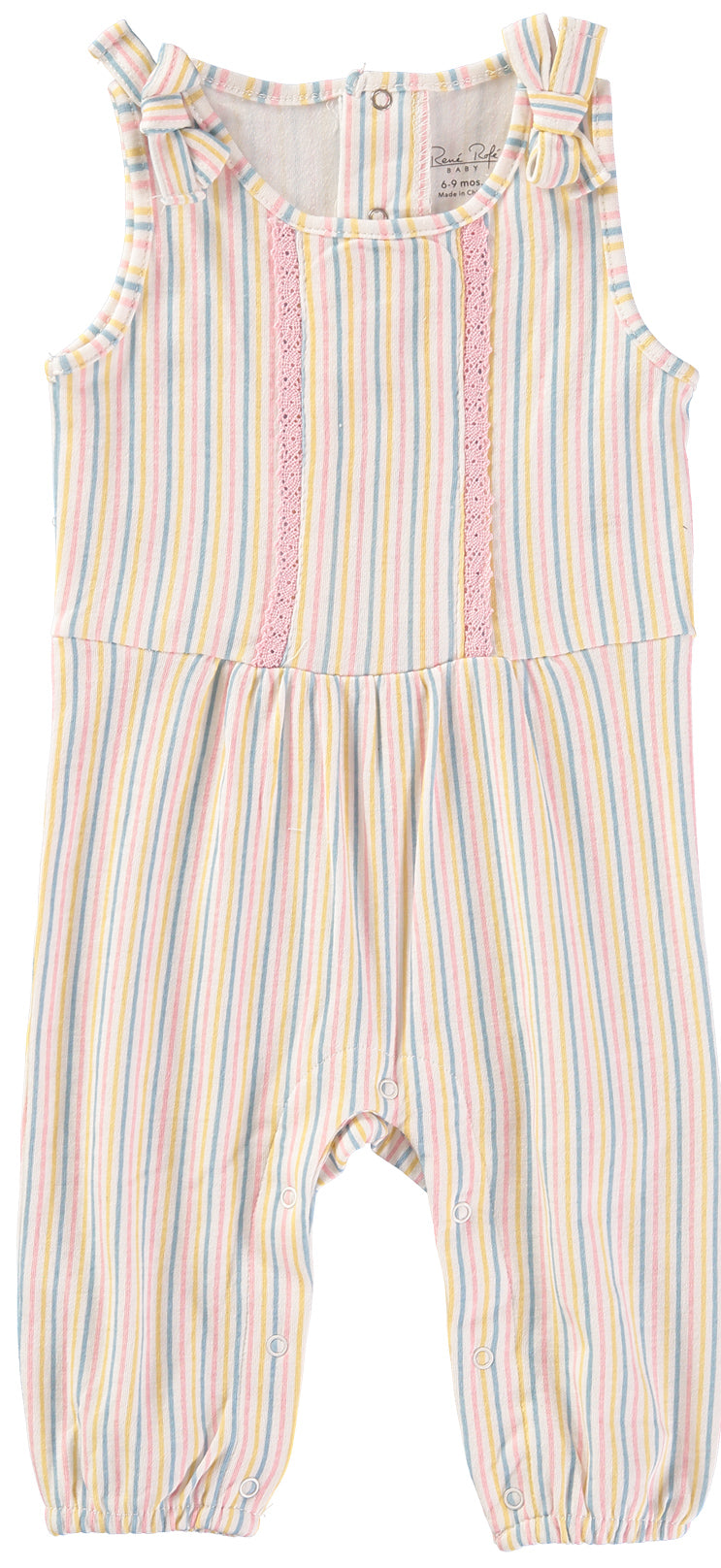 Rene Rofe Baby Girls 0-9 Months Stripe Jumpsuit and Hat Set