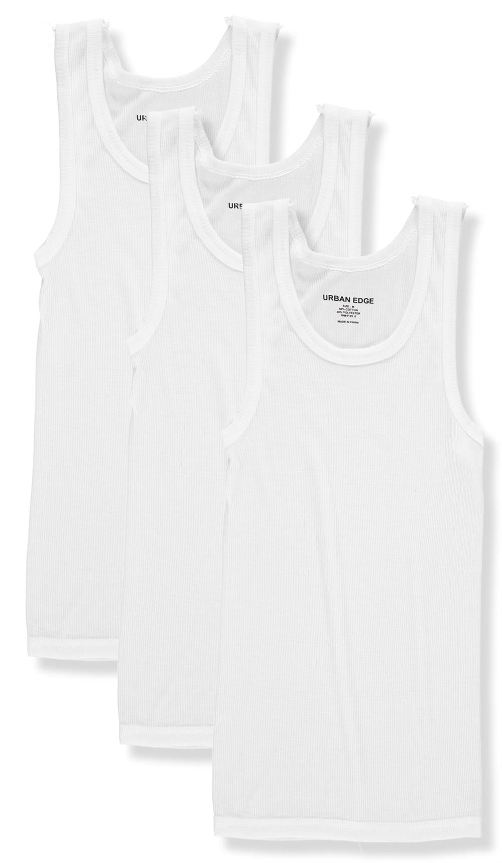 Urban Edge Mens Ribbed Crew Neck White Tank, 3 Pack