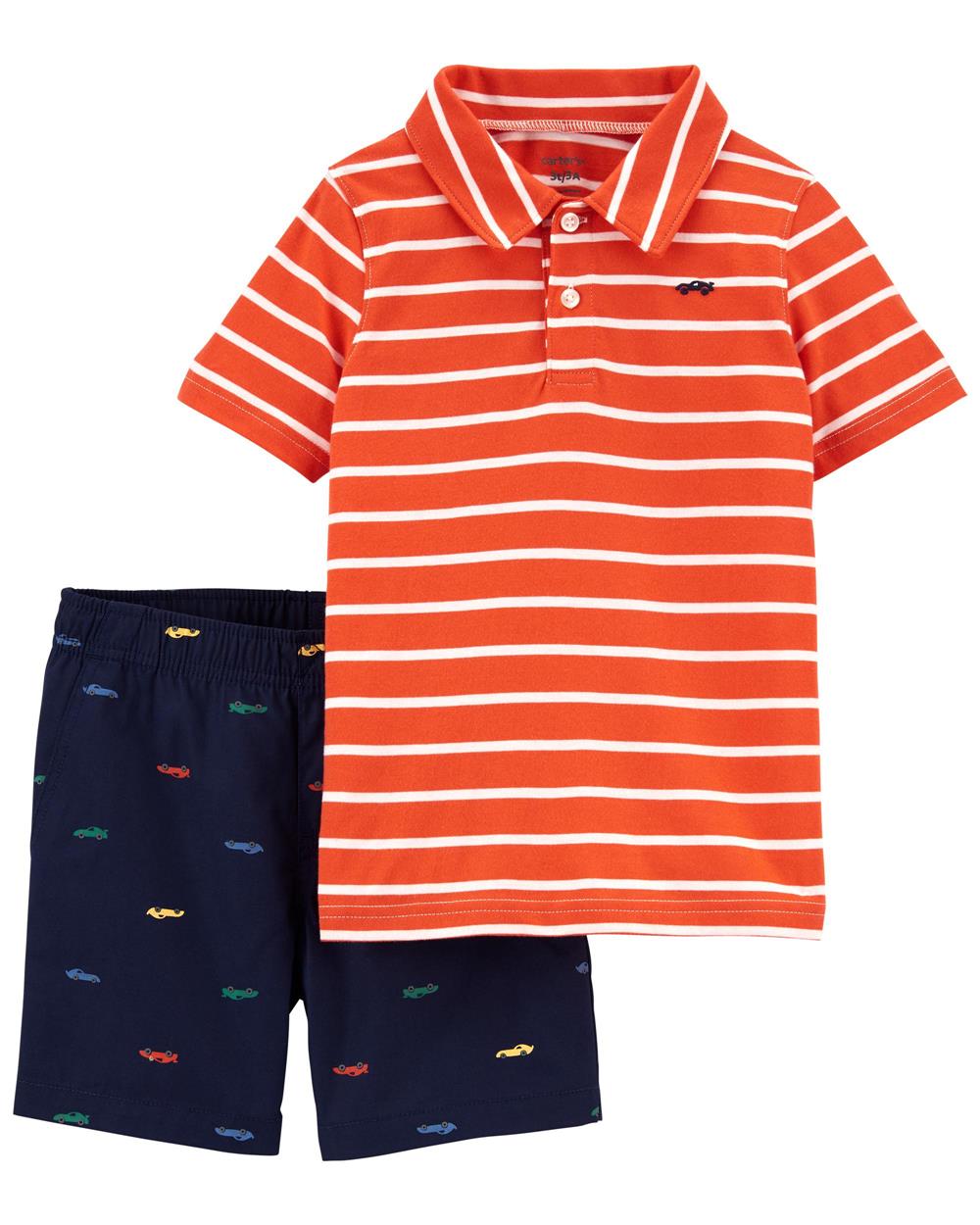 Carters Boys 2T-4T Stripe Polo Short Set