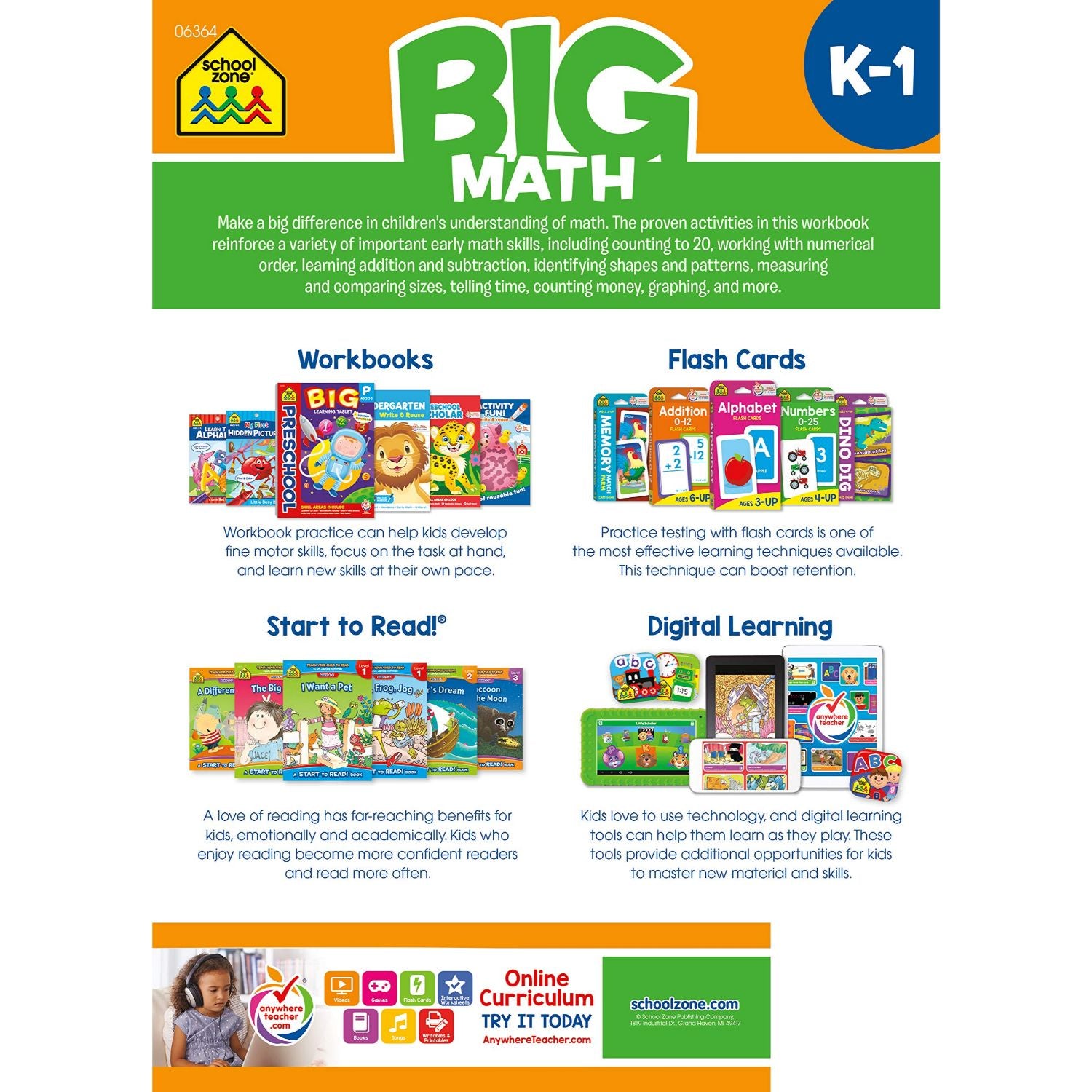 School Zone BIG Math K-1 Grade Workbook