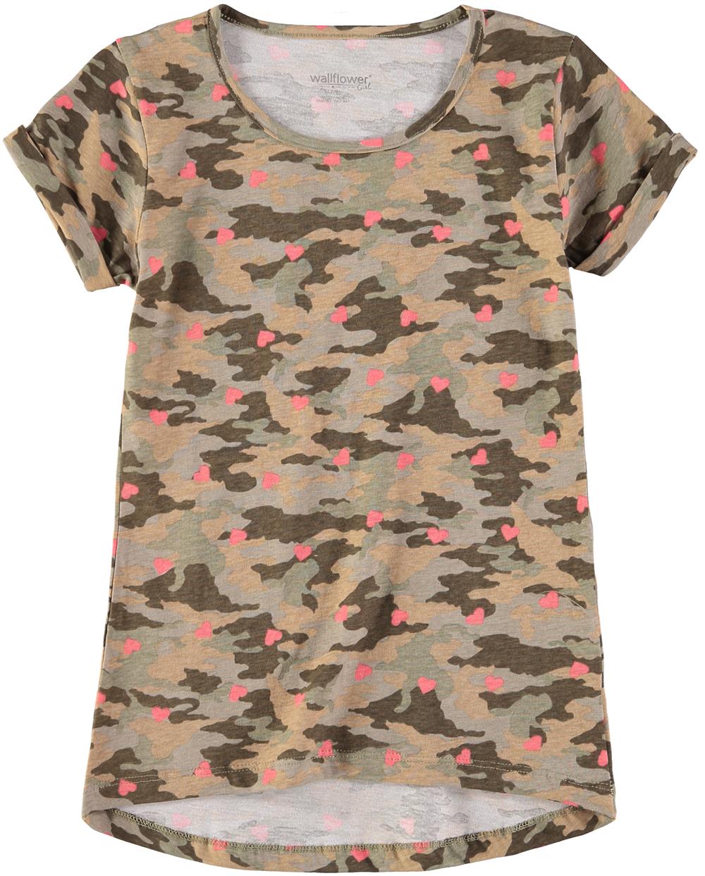 WallFlower Girls 7-16 Short Sleeve Camo Heart T-Shirt