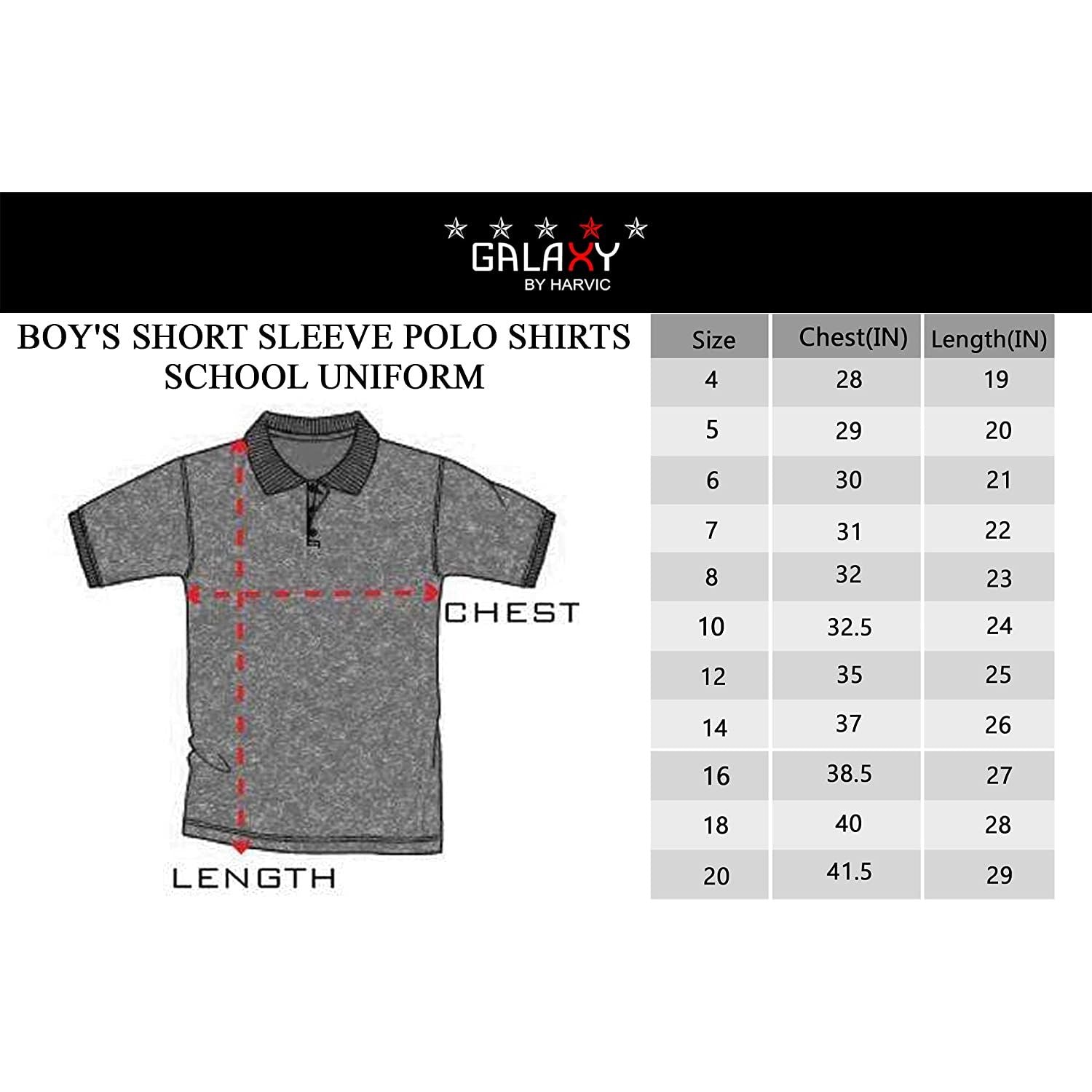 Galaxy Boys 8-20 Short Sleeve Polo School Uniform Shirt