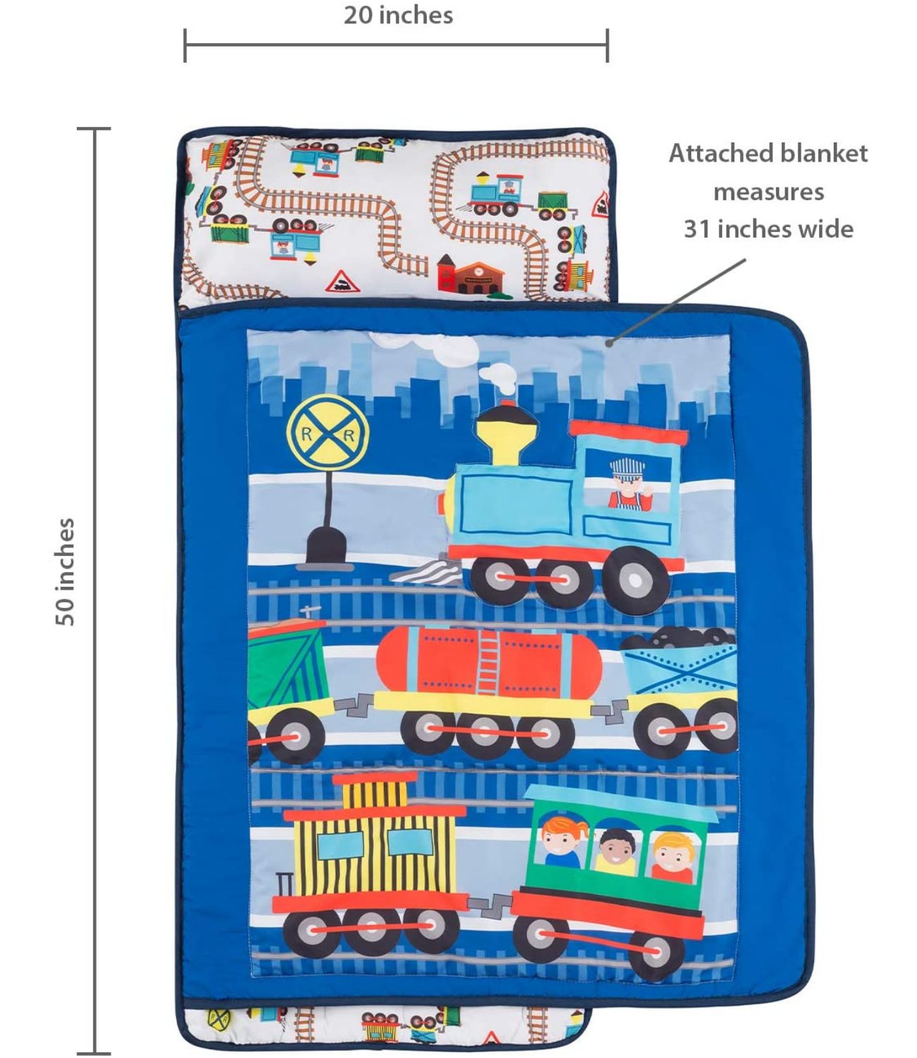 Everyday Kids Toddler Nap Mat with Removable Pillow -Choo Choo Train