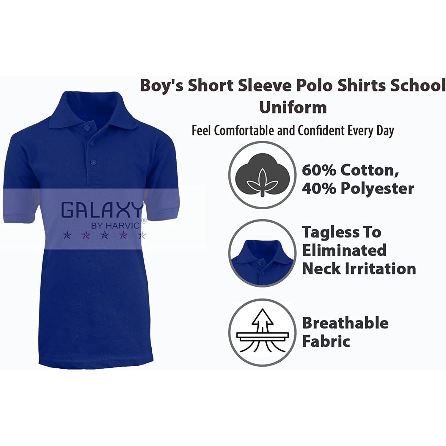 Galaxy Boys 8-20 Short Sleeve Polo School Uniform Shirt