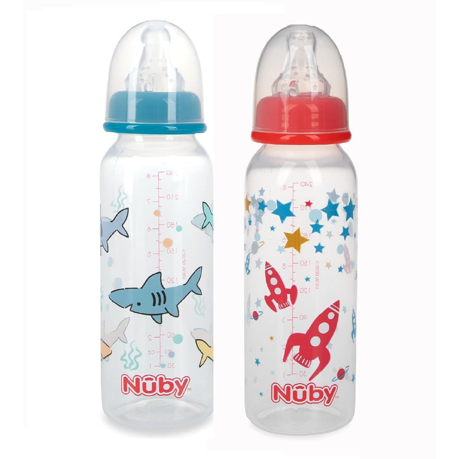 Nuby 2 Pack Printed Non Drip Standard Bottle, Colors May Vary