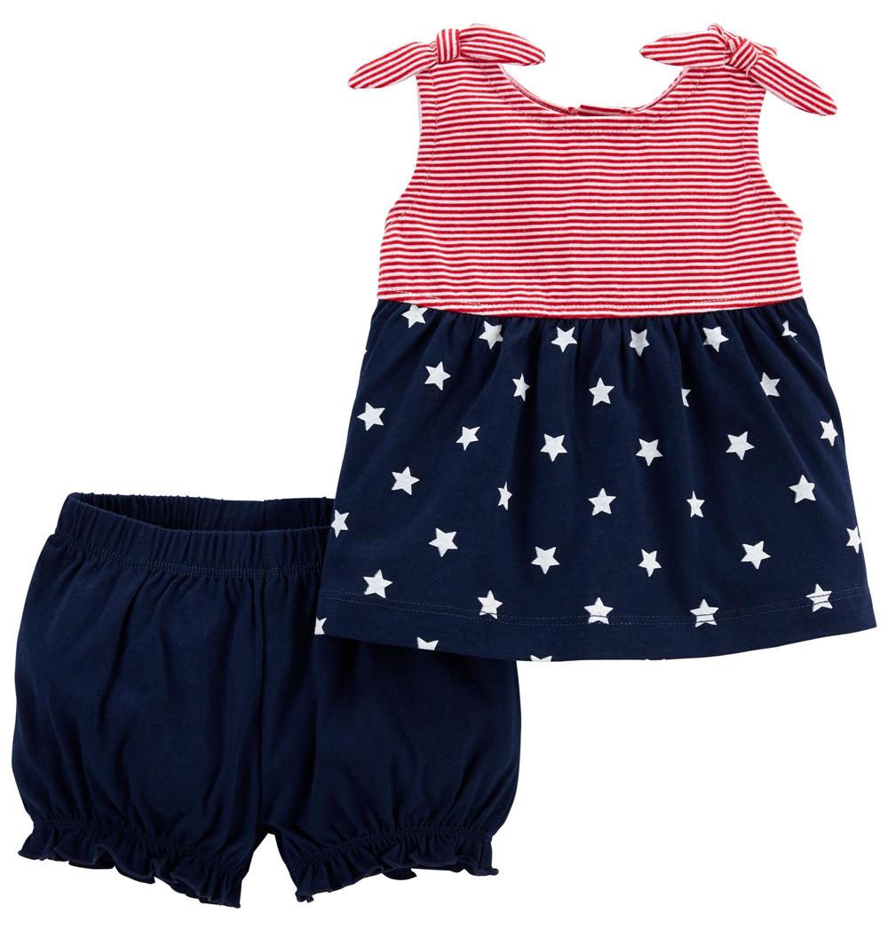 Carters Girls 12-24 Months Usa Flag Diaper Short Set