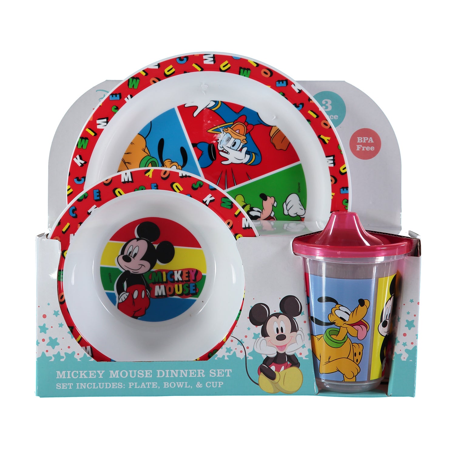 Disney Baby Mickey Mouse 3-Piece Dinner Set: Plate, Bowl and Cup