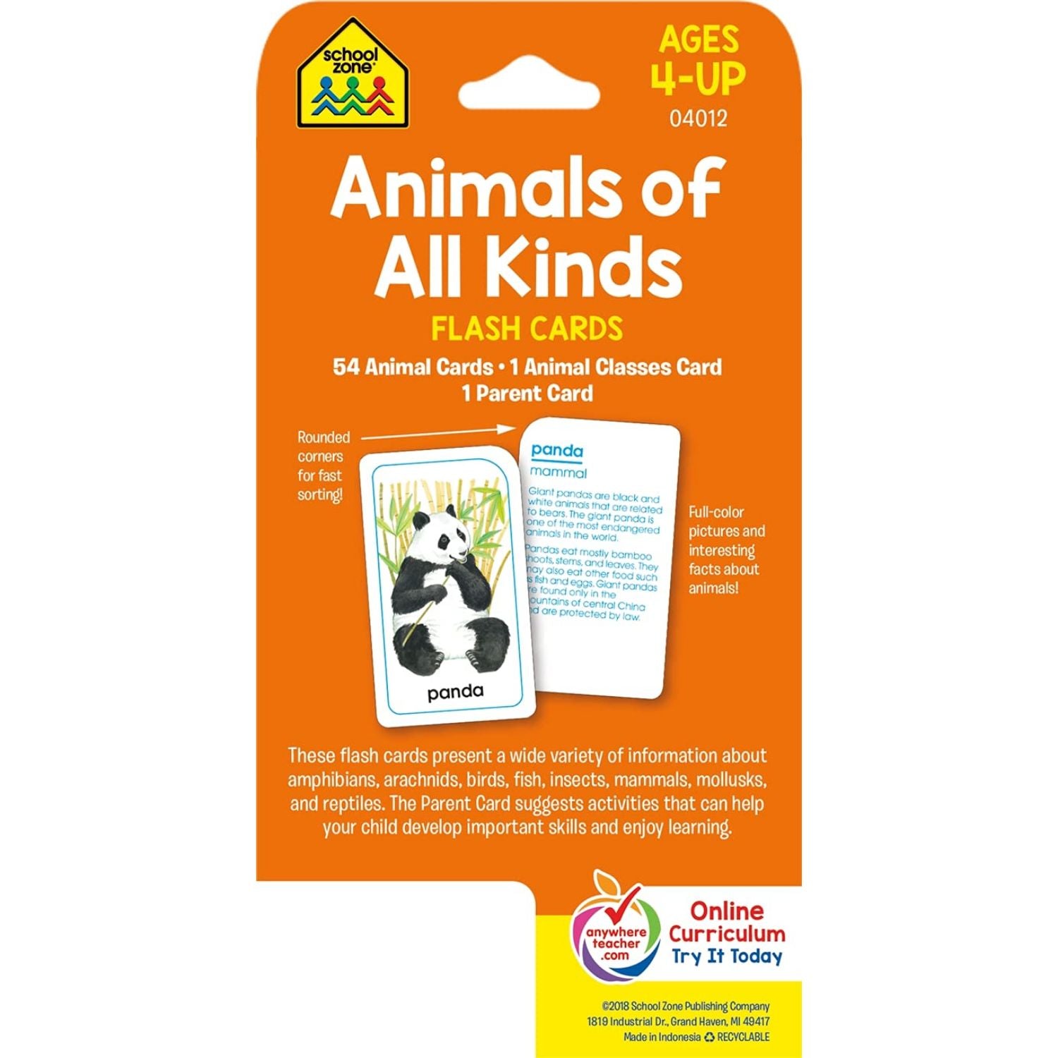 School Zone Animals of All Kinds Flash Cards - Ages 4 and Up, Preschool, Kindergarten, Animal Names