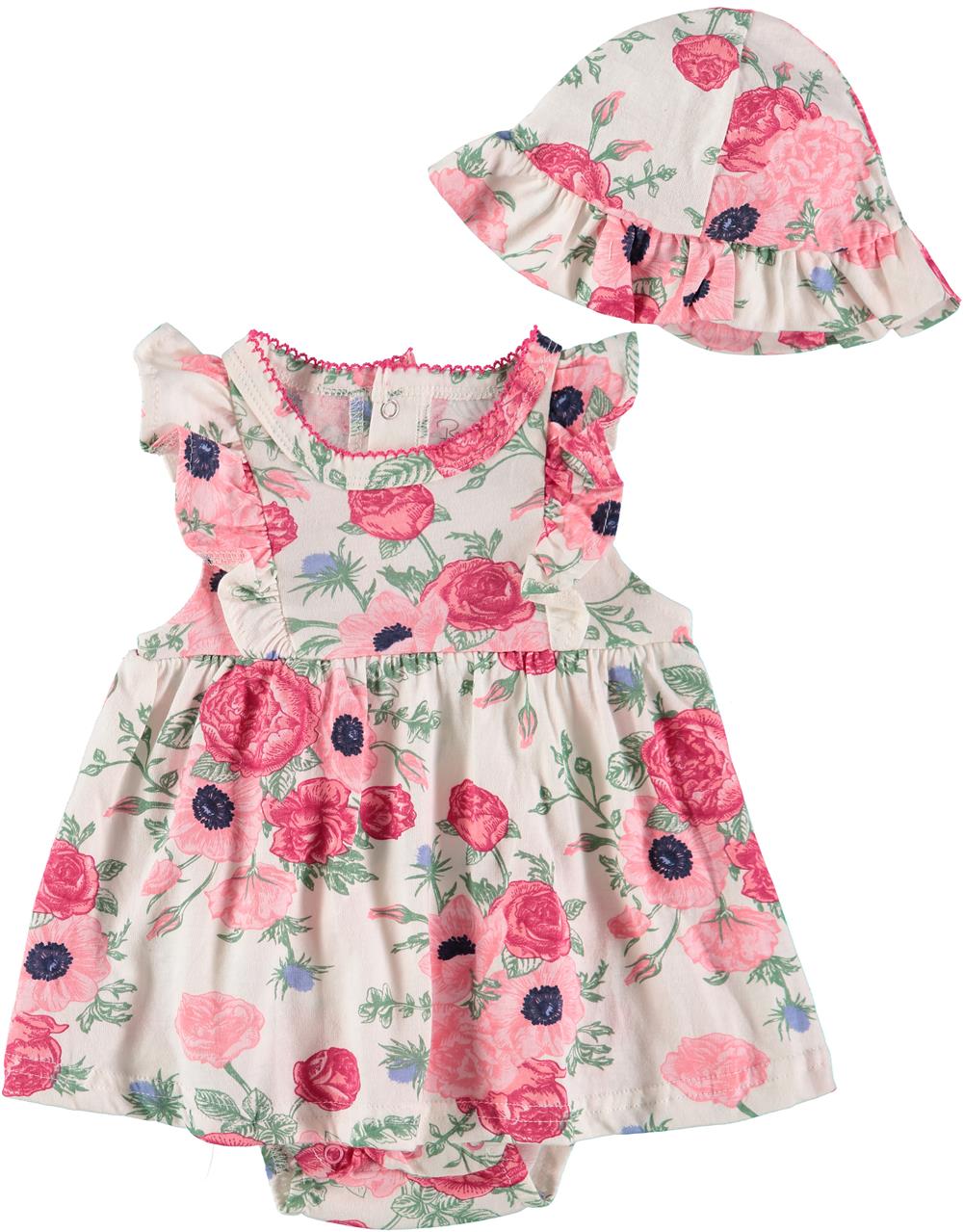 Rene Rofe Baby Girls 0-9 Months Floral Sundress Bodysuit with Hat