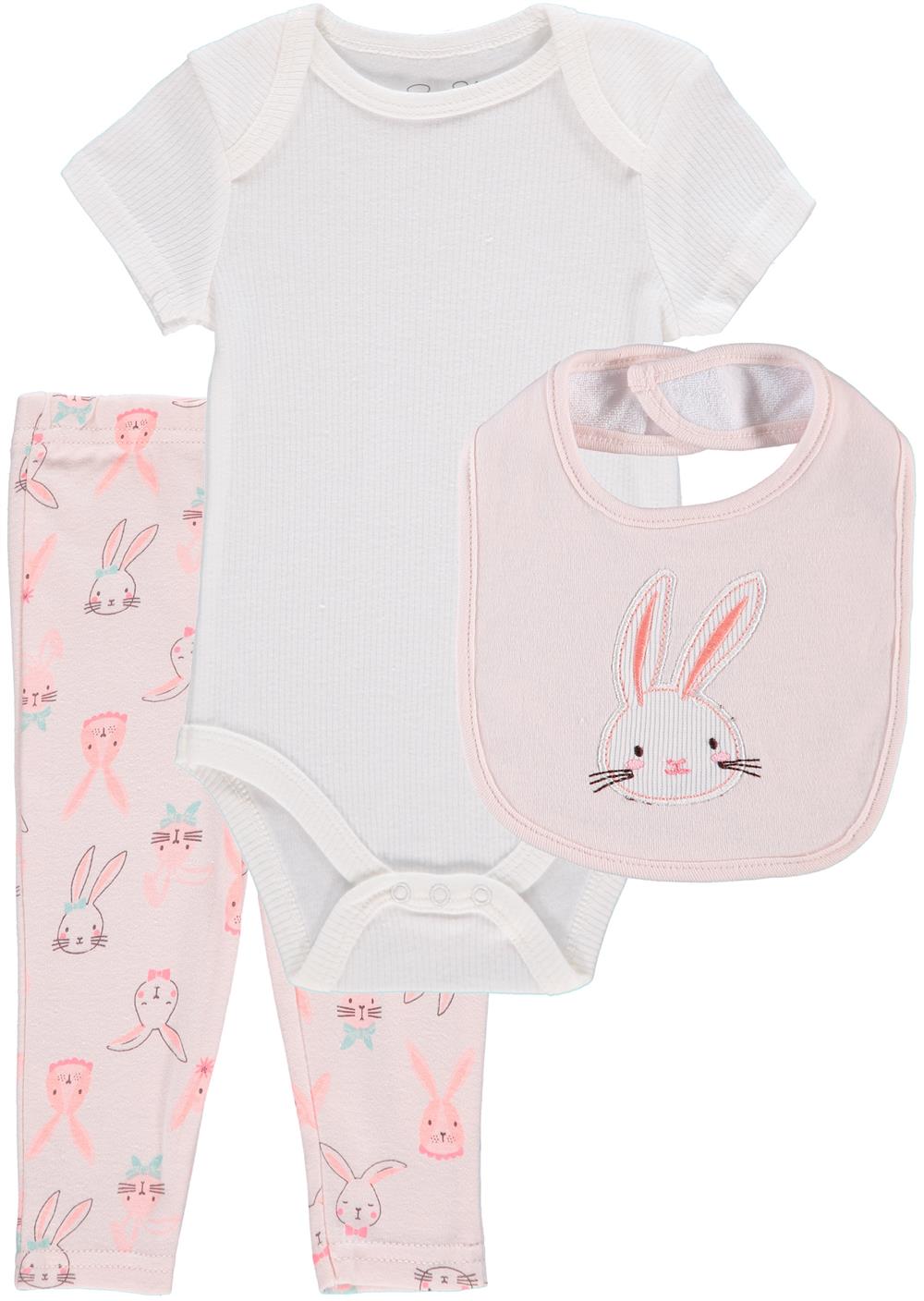 Rene Rofe Baby Girls 0-9 Months Bodysuit Pant Set with Bib