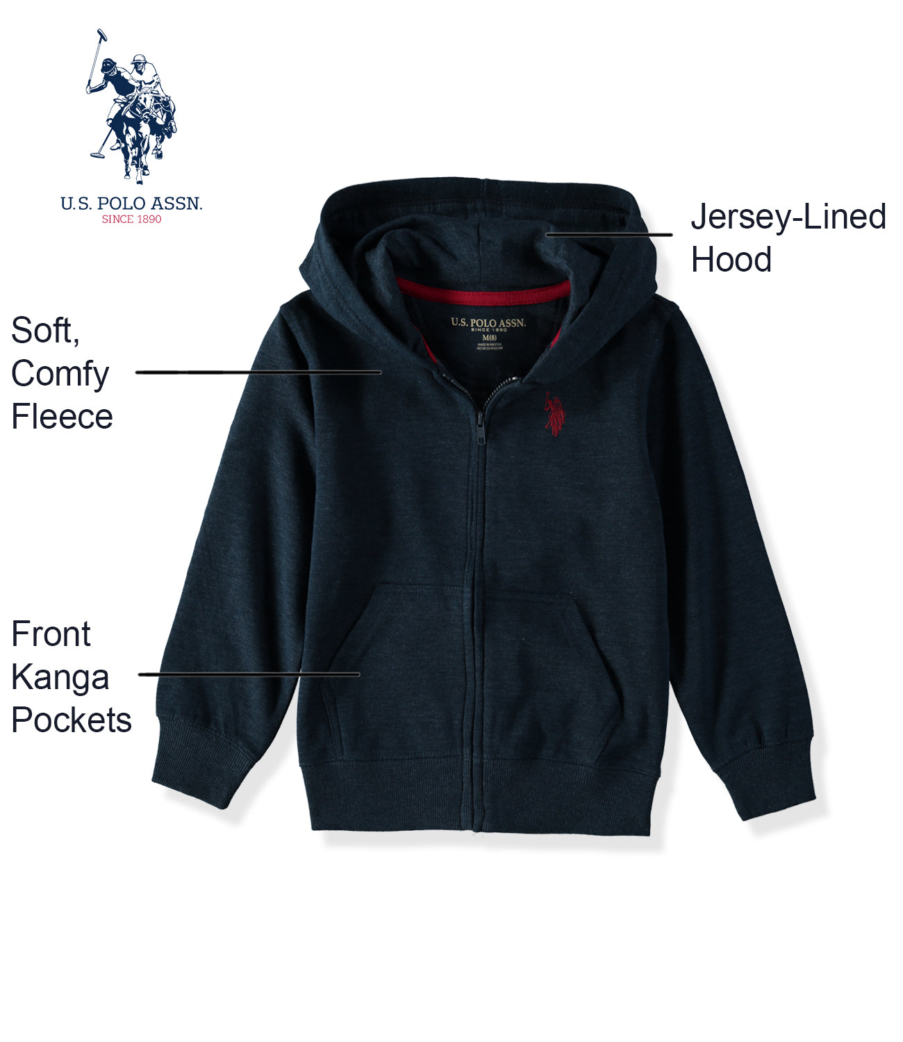 U.S. Polo Assn. Boys 4-20 Classic Fleece Zip Hoodie