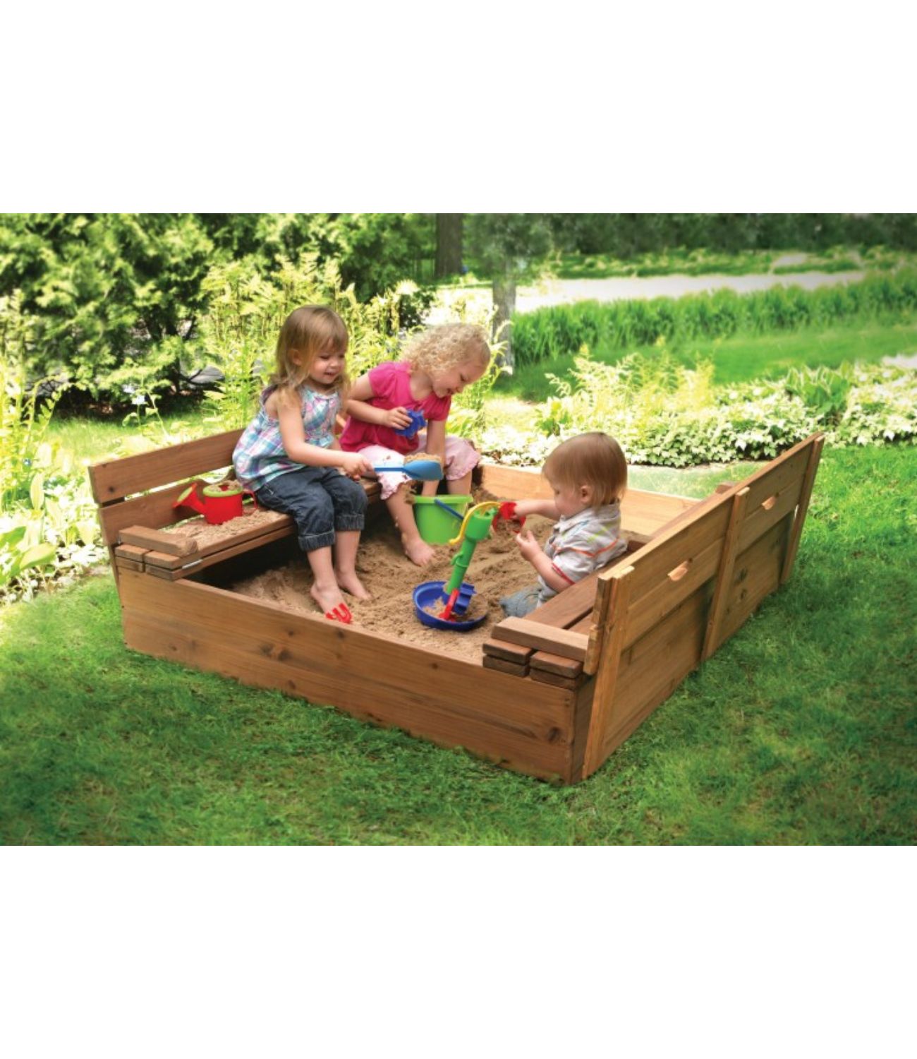 Badger Basket Covered Convertible Cedar Sandbox with Two Bench Seats – Natural