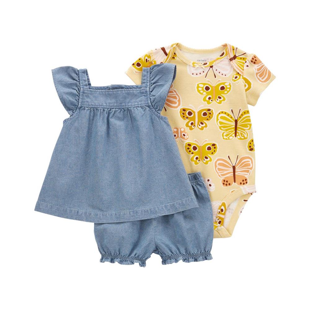 Carters Girls 12-24 Months Chambray 3-Piece Little Short Set