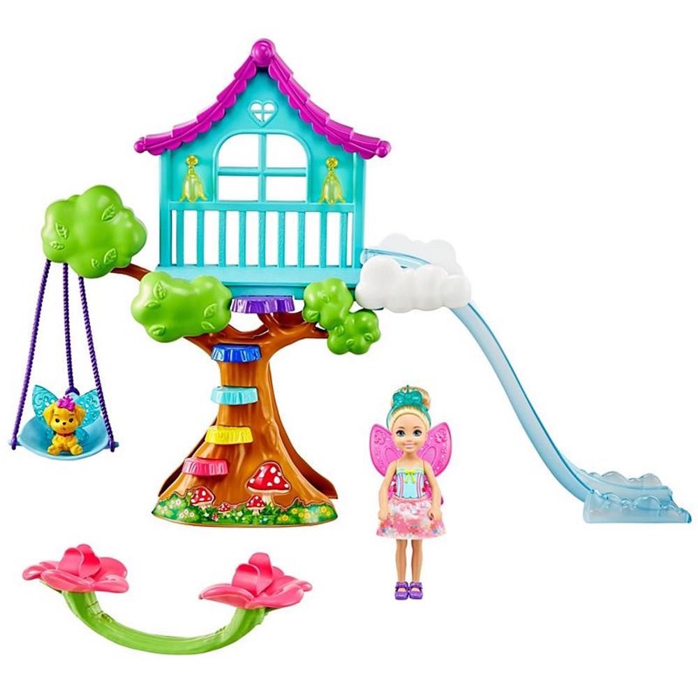 Mattel Barbie Dreamtopia Chelsea Fairy Doll and Fairytale Treehouse Playset with Seesaw