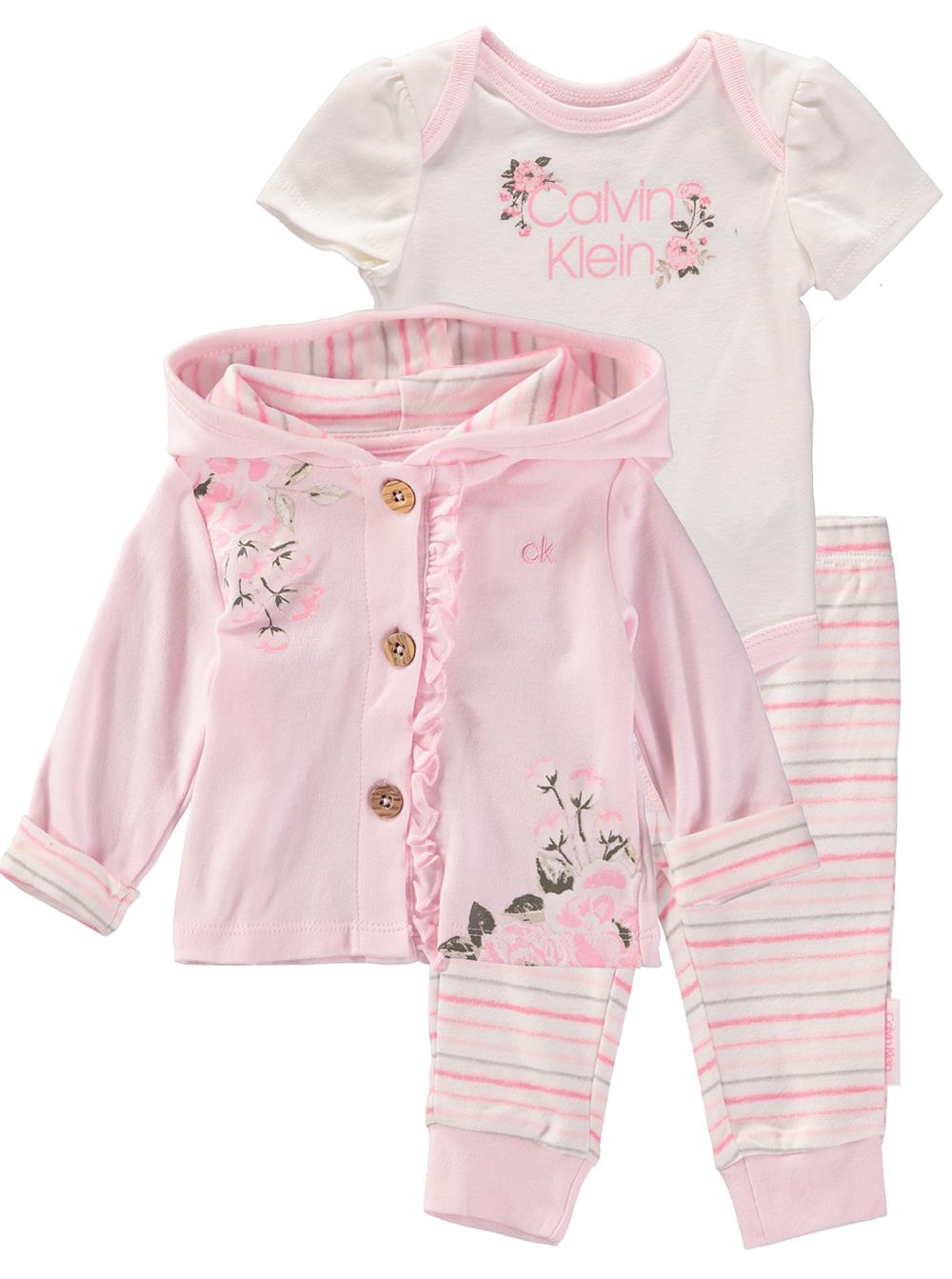 Calvin Klein Girls 0-9 Months 3-Piece Floral Jacket Set