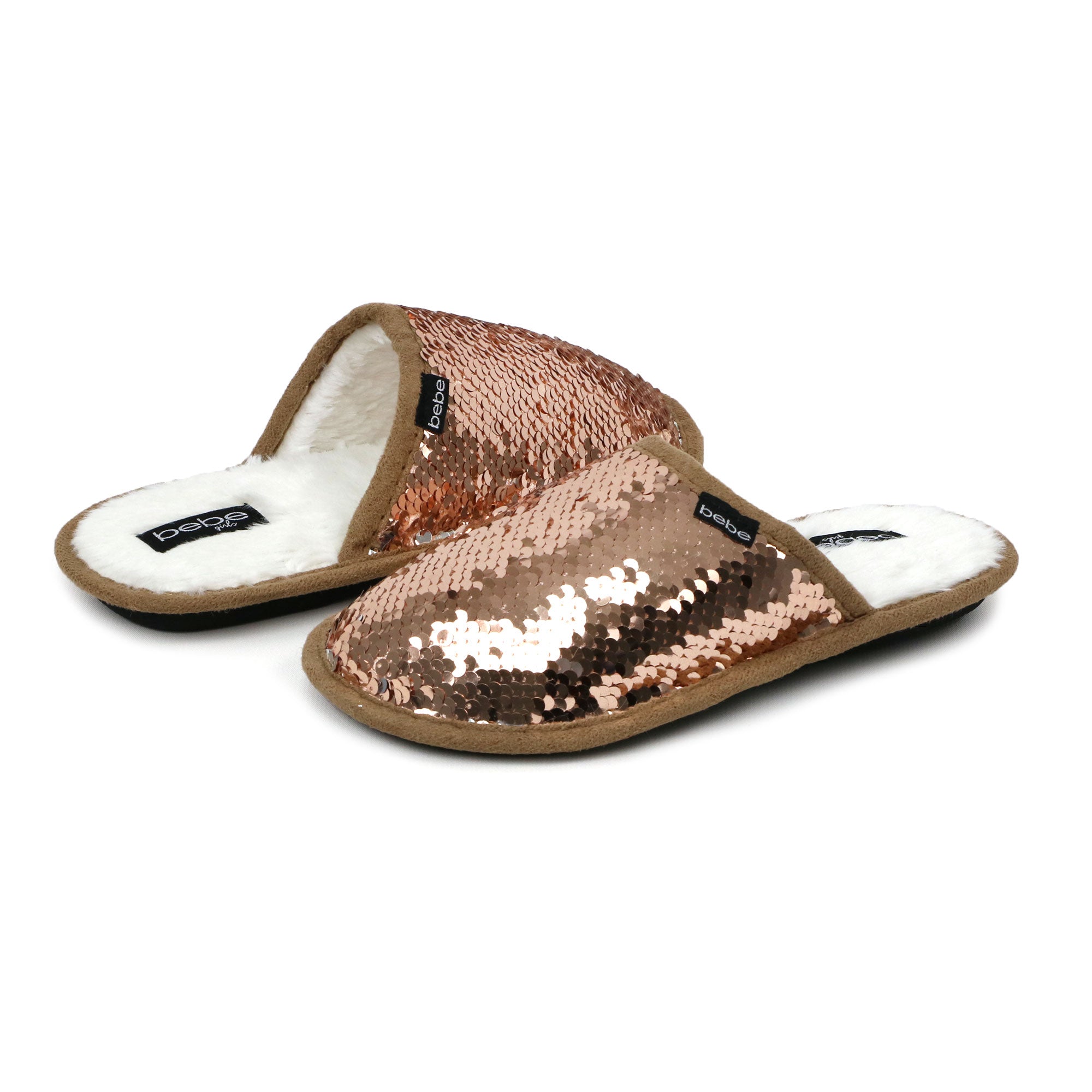 Bebe Girls Plush Flip Sequin Slippers (Little Kid)