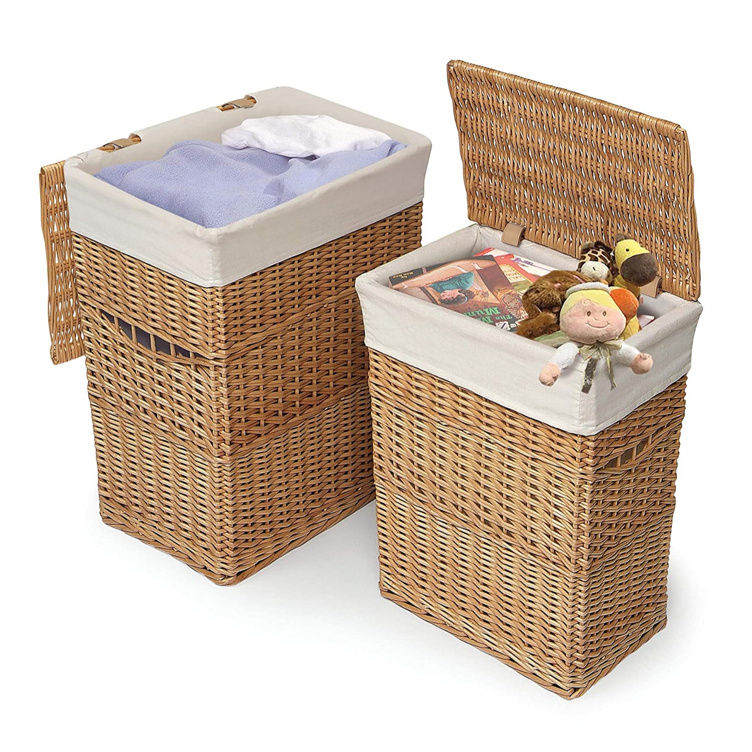 Badger Basket Wicker Two Hamper Set with Liners – Natural