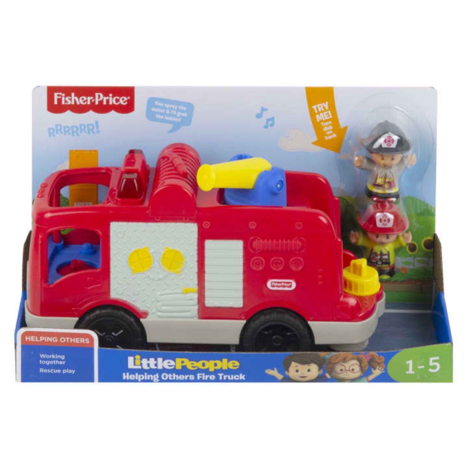 Fisher-Price Little People Fire Truck Toy with Lights and Sounds, 2 Firefighter Figures