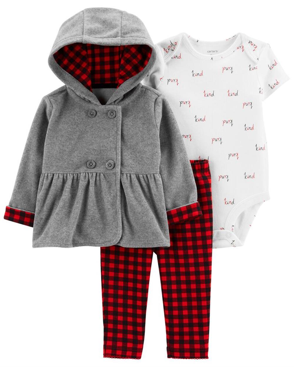 Carters 3-Piece Buffalo Check Cardigan Set