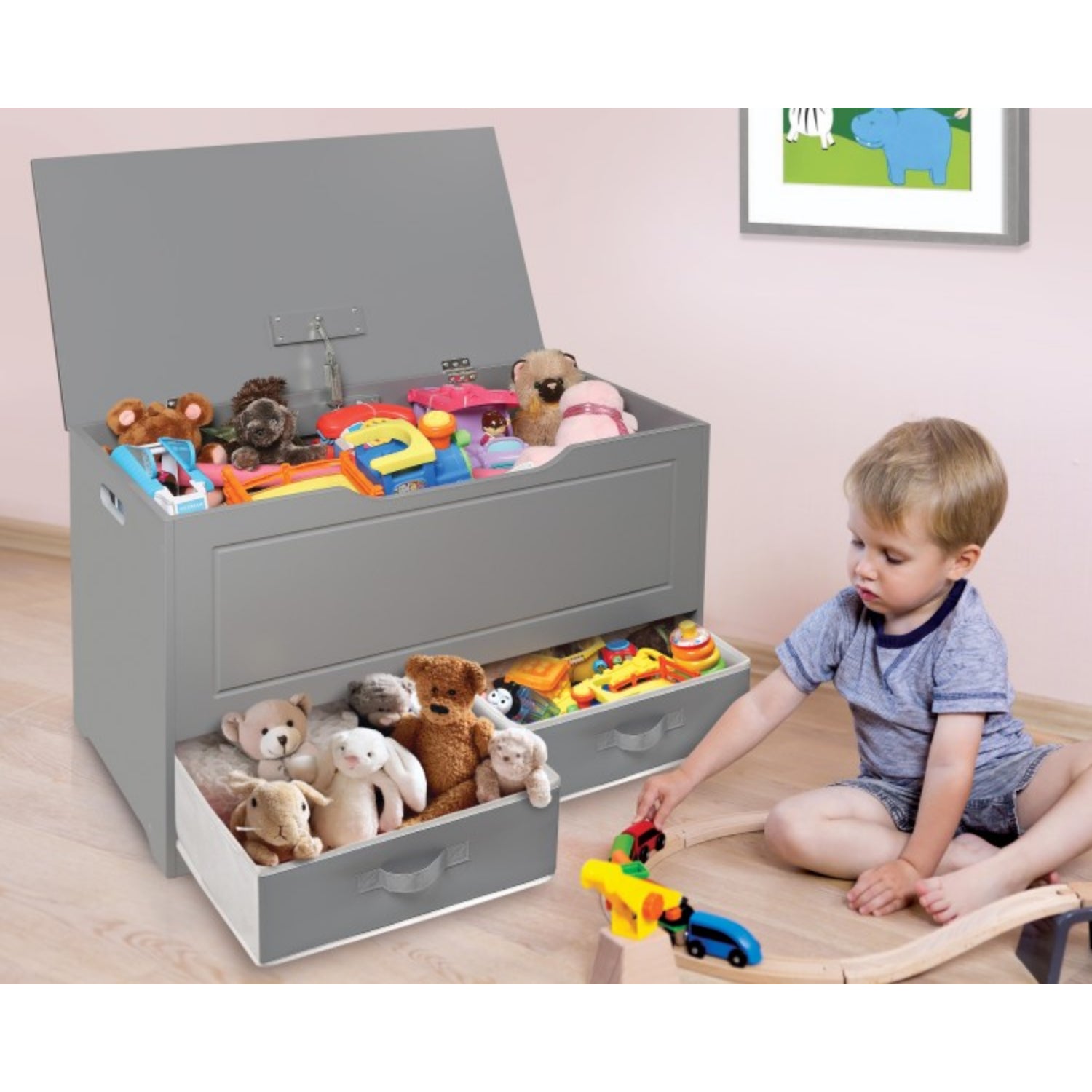 Badger Basket Up and Down Toy and Storage Box and Bench with Two Baskets – Gray