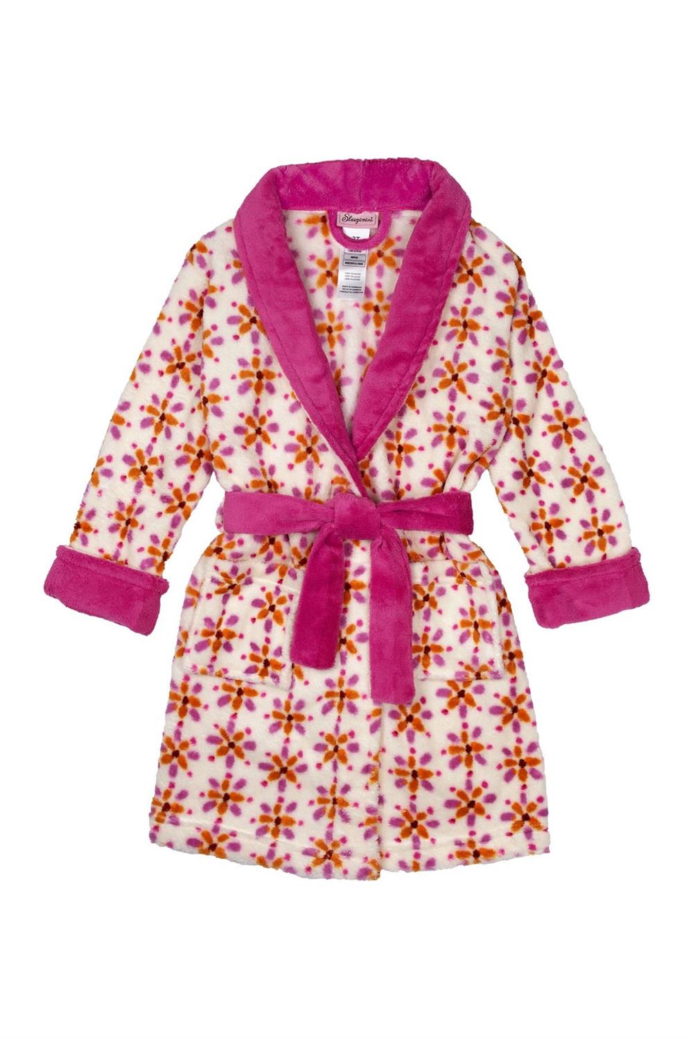 Sleepimini Girls 4-6X Robe Microfleece Soft Plush Bathrobe with Pockets