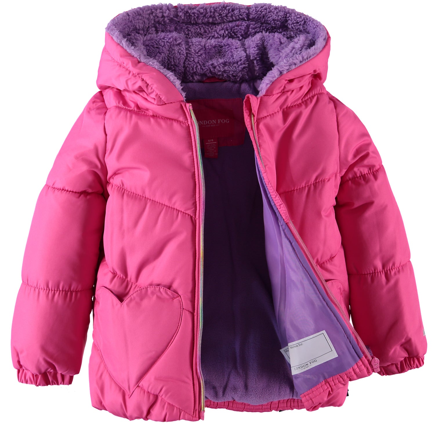 London Fog Girls 4-6X Rainbow Heart Puffer Jacket