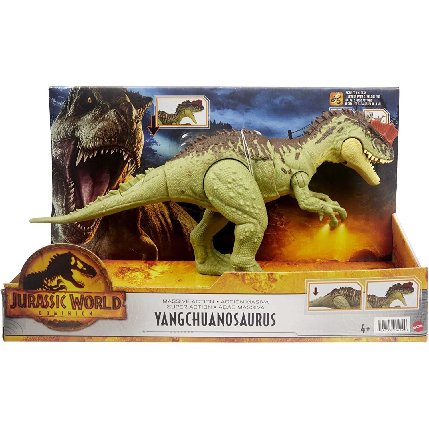 Mattel Jurassic World Dominion Massive Action Yangchuanosaurus Dinosaur Figure with Attack Movement