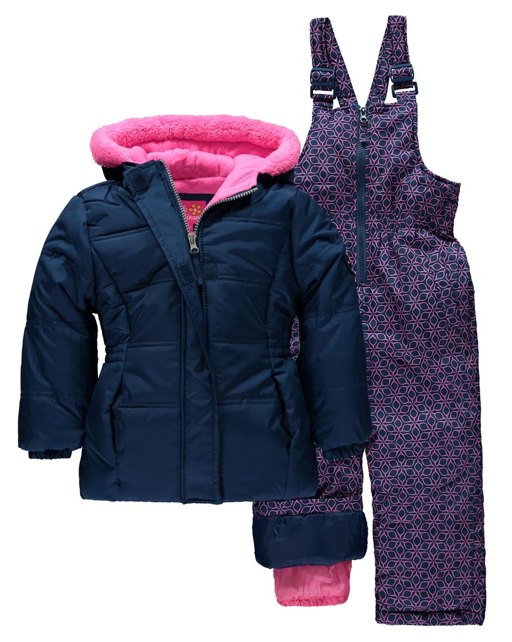 Pink Platinum Girls Fur Hood 2 Piece Snowsuit