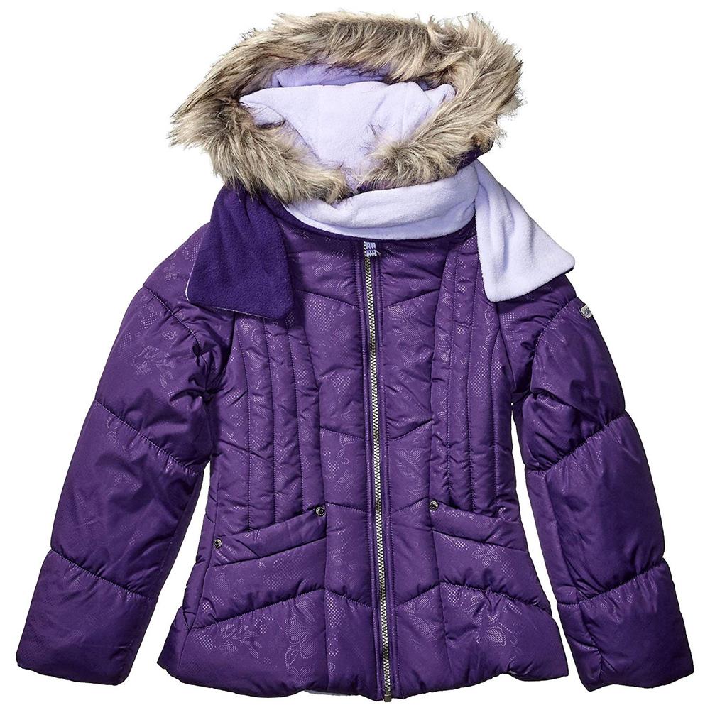 London Fog Girls Puffer Jacket with Scarf