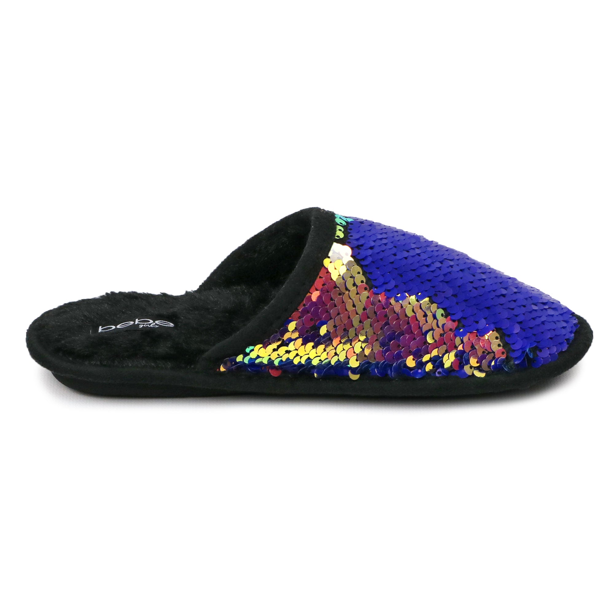 Bebe Girls Plush Flip Sequin Slippers (Little Kid)