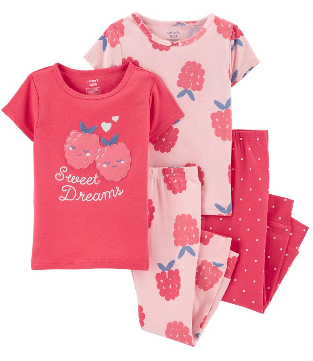 Carters Girls 2T-5T 4-Piece Raspberry 100% Snug Fit Cotton PJs