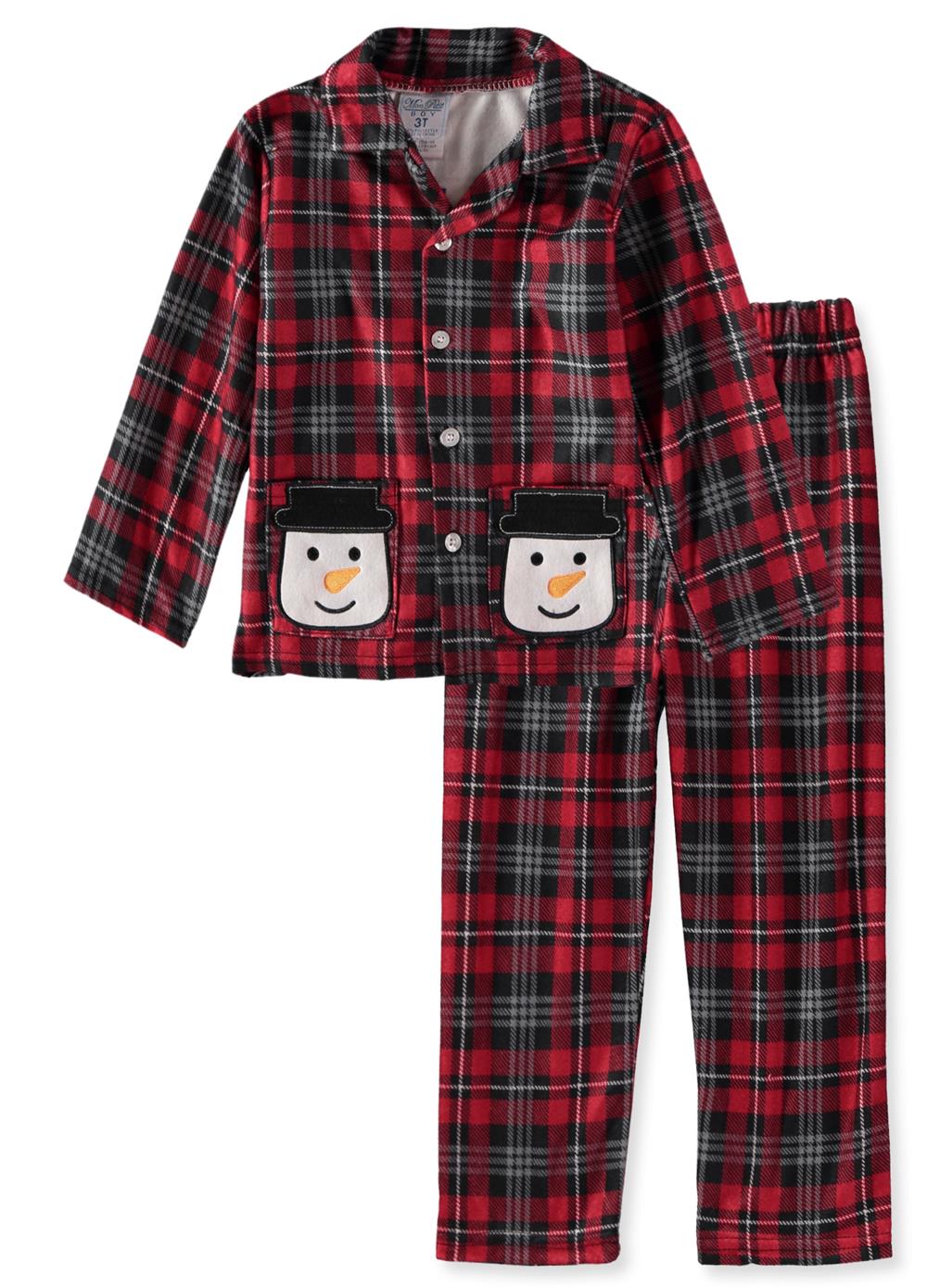 Mon Petit Boys 2T-4T Plaid Snowman Pajama Set