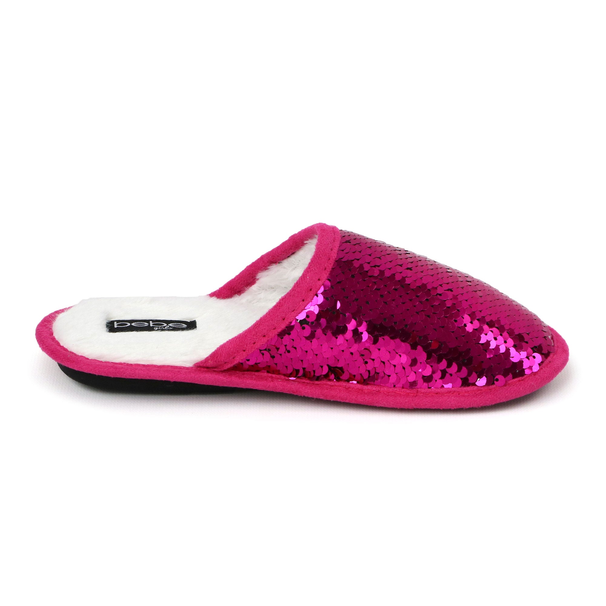 Bebe Girls Plush Flip Sequin Slippers (Little Kid)