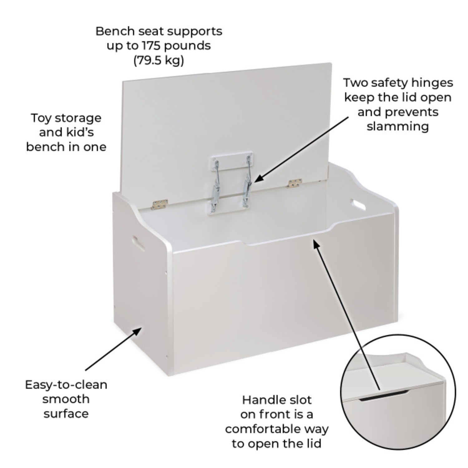 Badger Basket Bench Top Toy Box – White