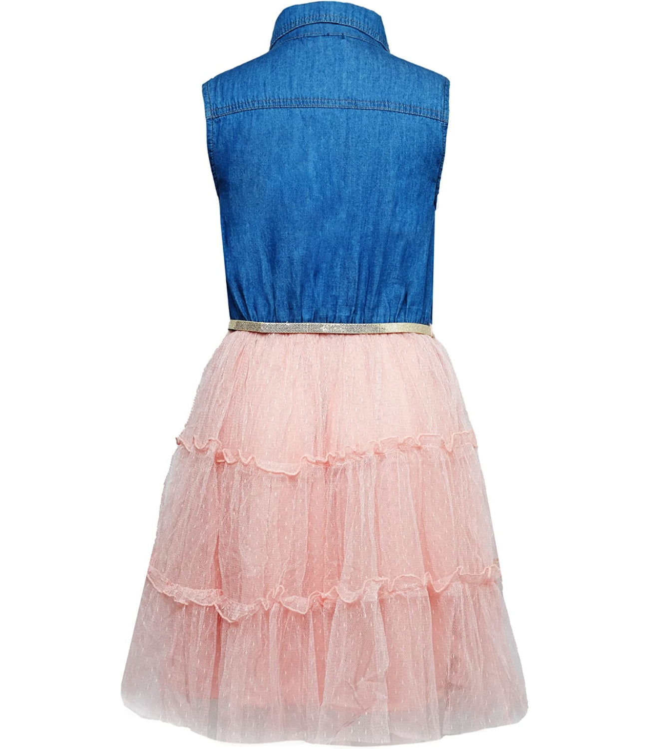 Beautees Girls 7-16 Sleeveless Denim Tulle Dress