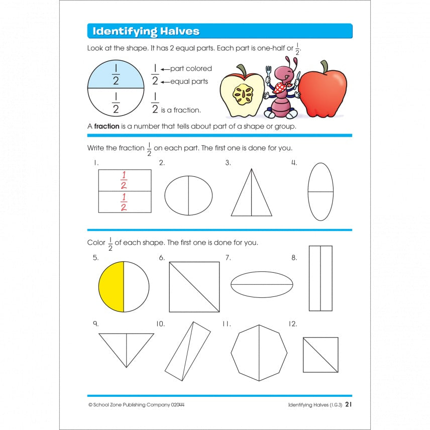 School Zone Time, Money & Fractions Grades 1-2 Workbook