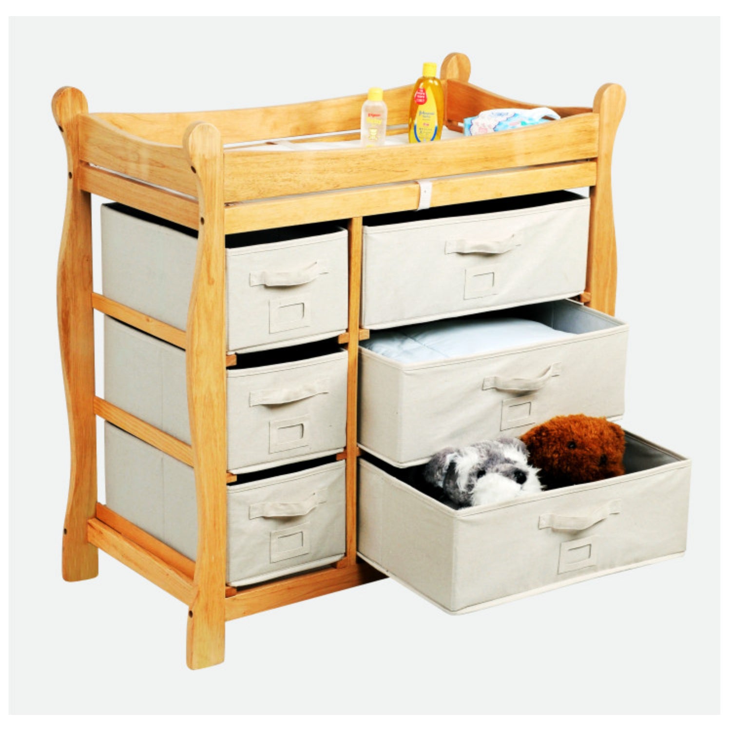 Badger Basket Sleigh Style Baby Changing Table with 6 Baskets – Natural