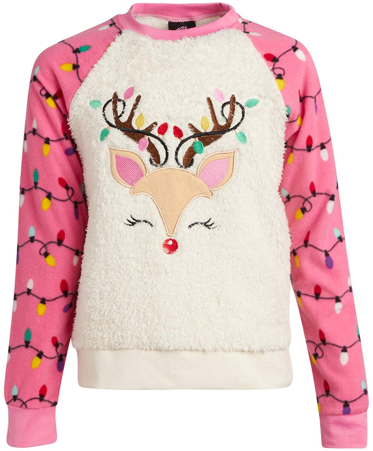 PJs & Presents Girls 7-16 Reindeer Lights Sherpa Pajama Set