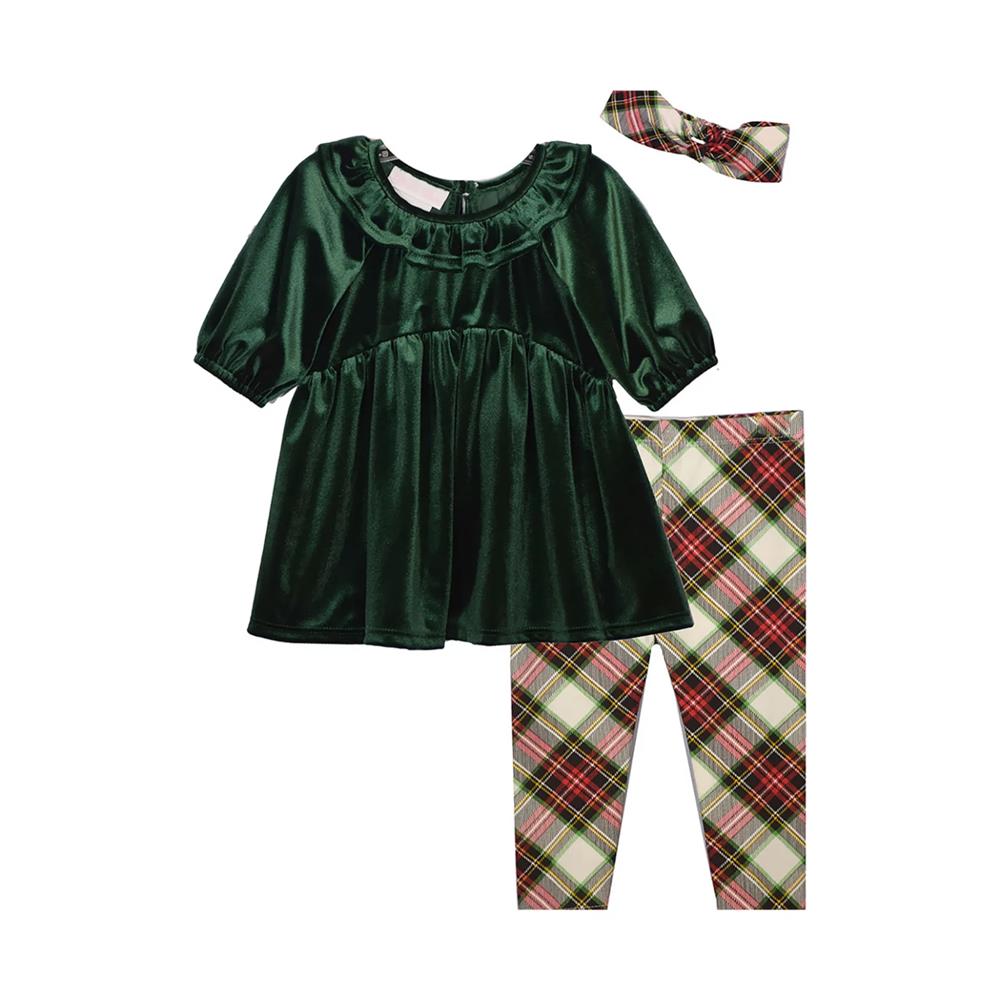 Bonnie Baby Girls 12-24 Months Velour Long Sleeve Plaid Tunic Legging Set