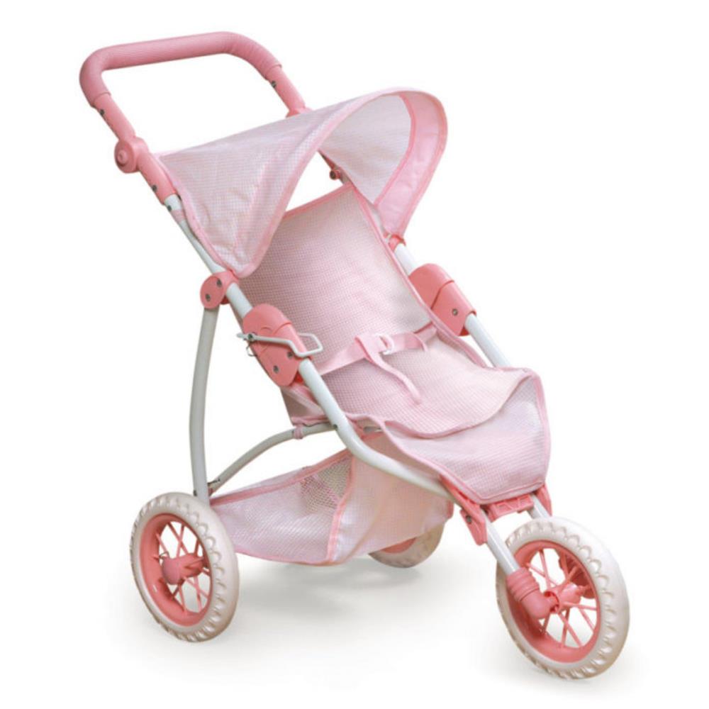 Badger Basket Folding Three Wheel Doll Jogging Stroller – Pink/Gingham